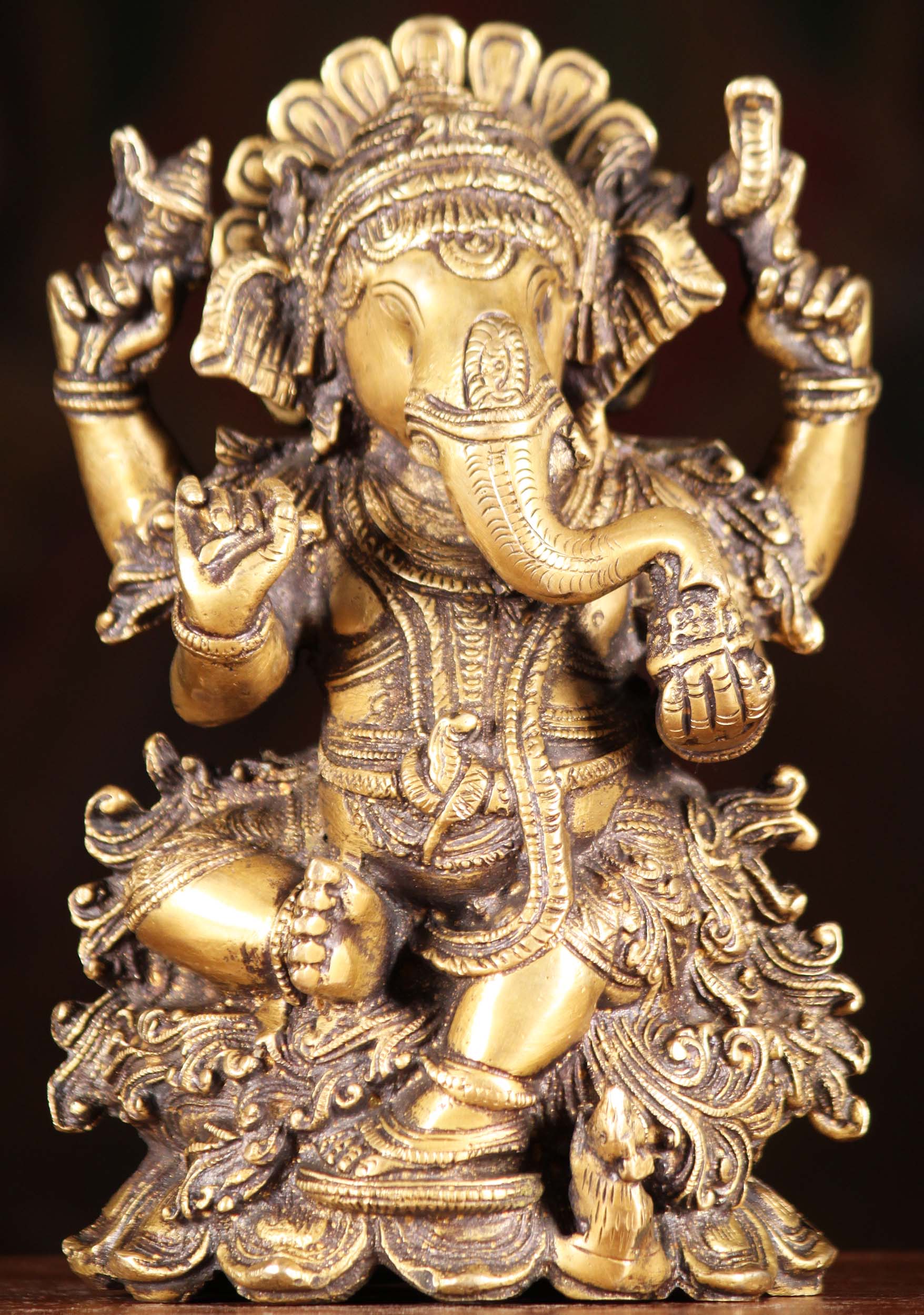 Brass Ganesh Seated Holding Goad Cobra 7 89bs15z Hindu Gods