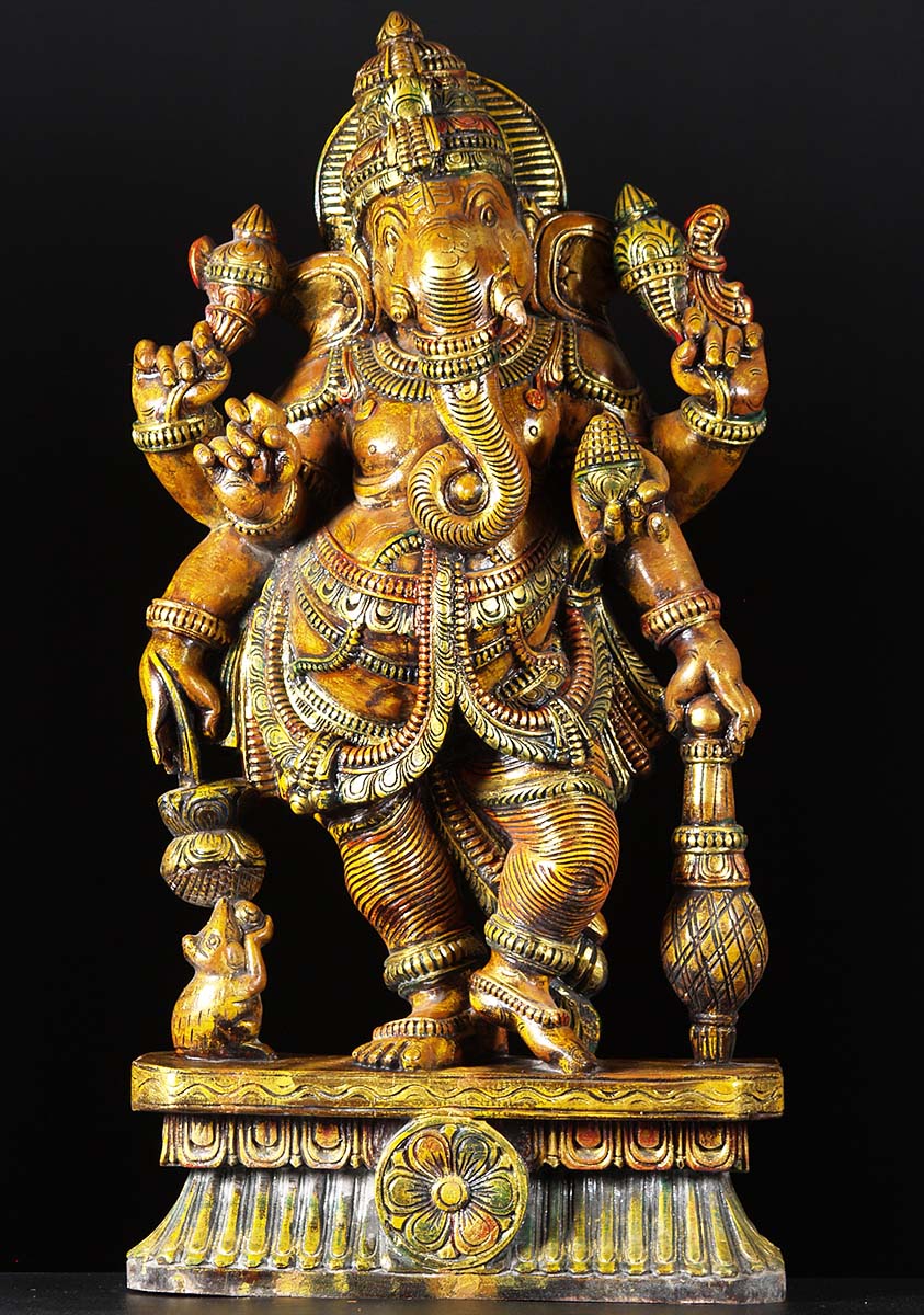 SOLD Standing Ganesh Wood Statue 36" (#76w2l): Hindu Gods & Buddha Statues