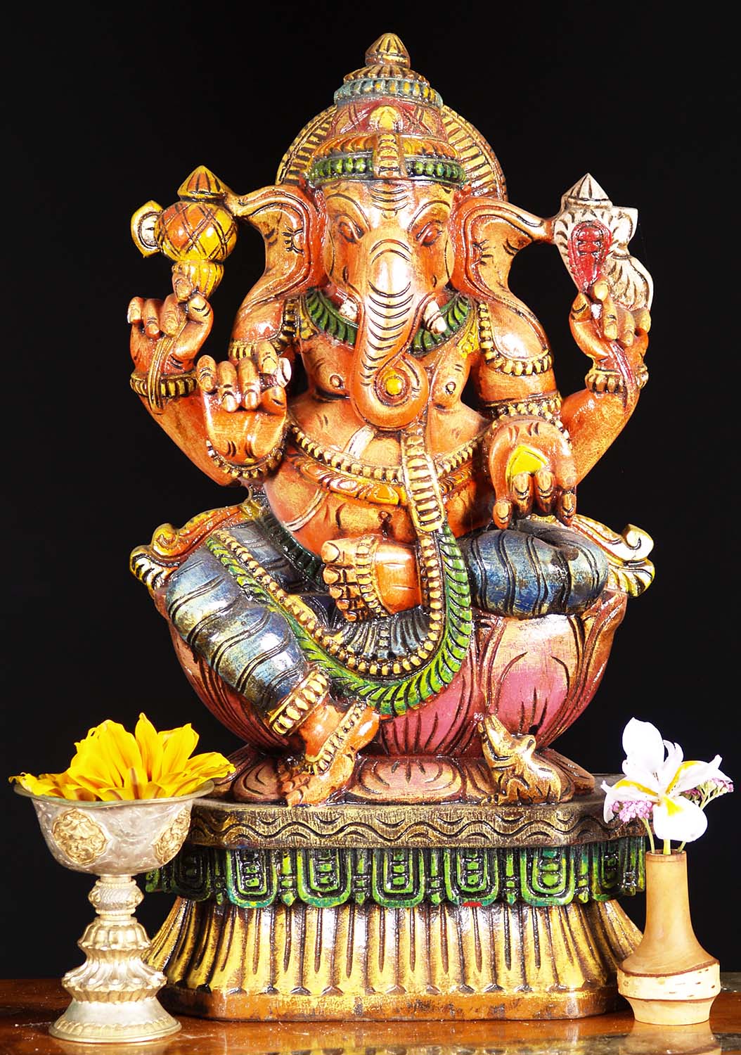 Sold Wooden Seated Ganesh Statue 18 76w6cy Hindu Gods And Buddha Statues 5465