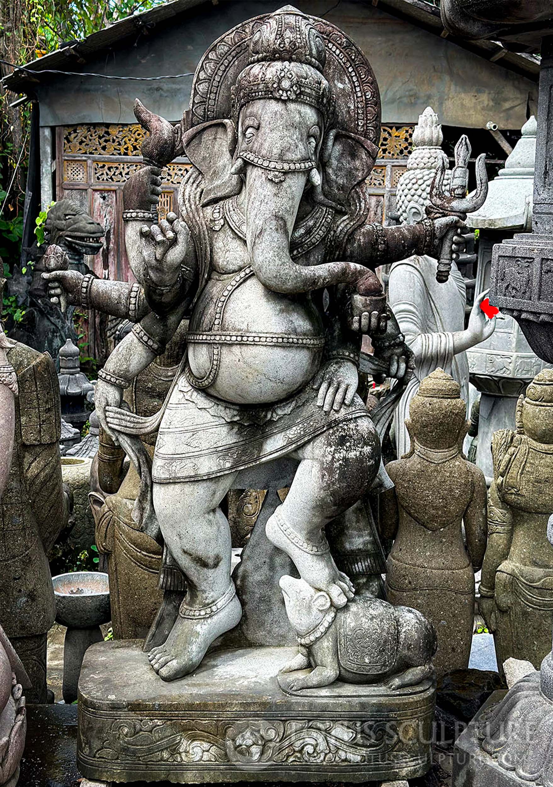 Large Eight Armed Stone Ganesh Dancing With Mooshika Outdoor Garden