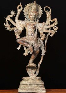 Brass Krishna statue dancing on Kaliya the serpent