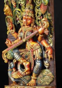 saraswati wooden statue