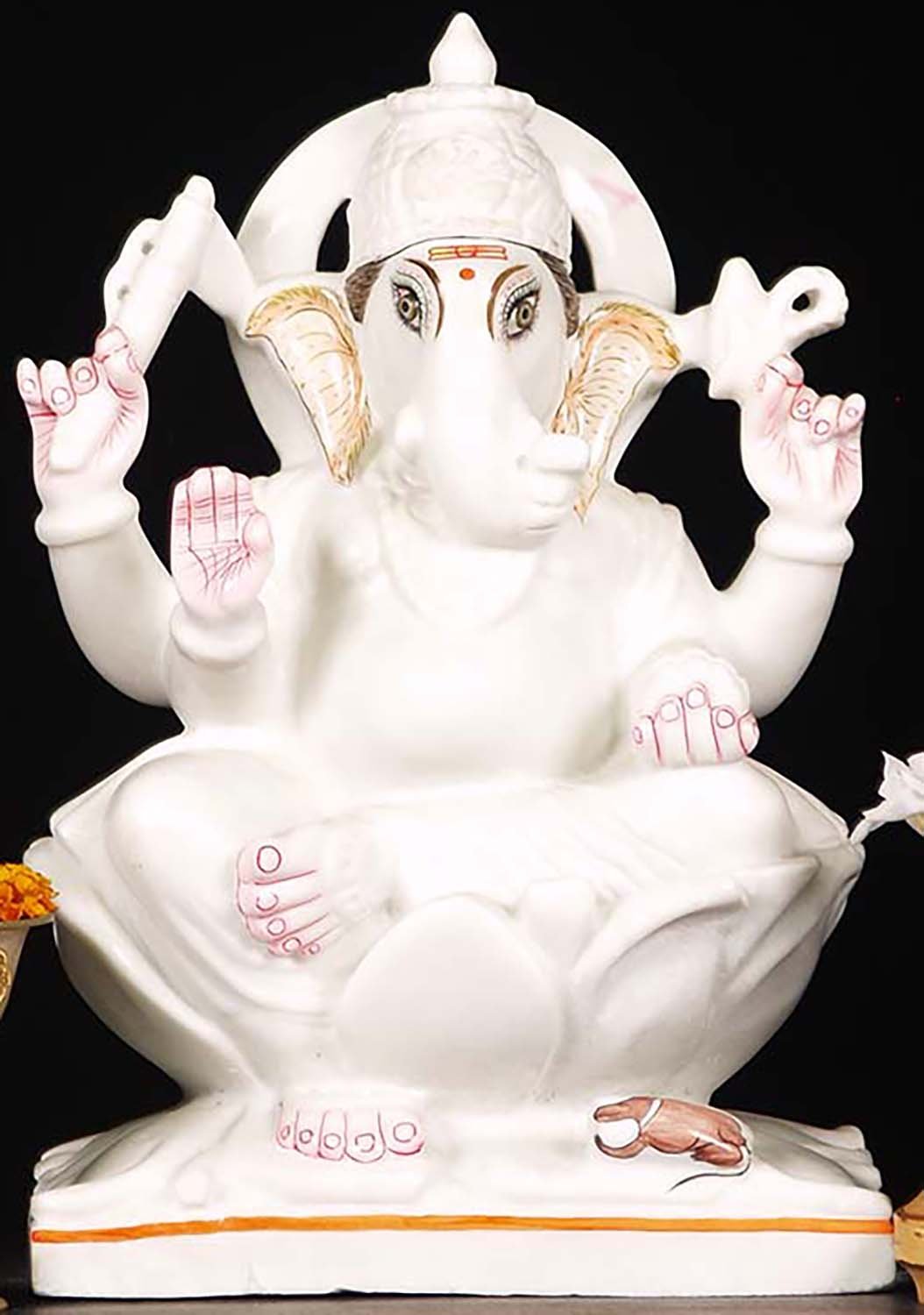 White Marble Abhaya Mudra Ganesh Statue 15"