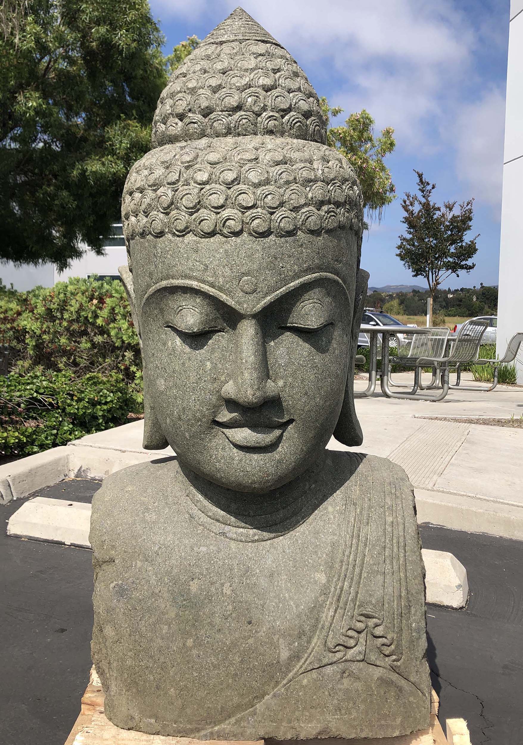 SOLD Stone Large Buddha Head Garden Sculpture 56
