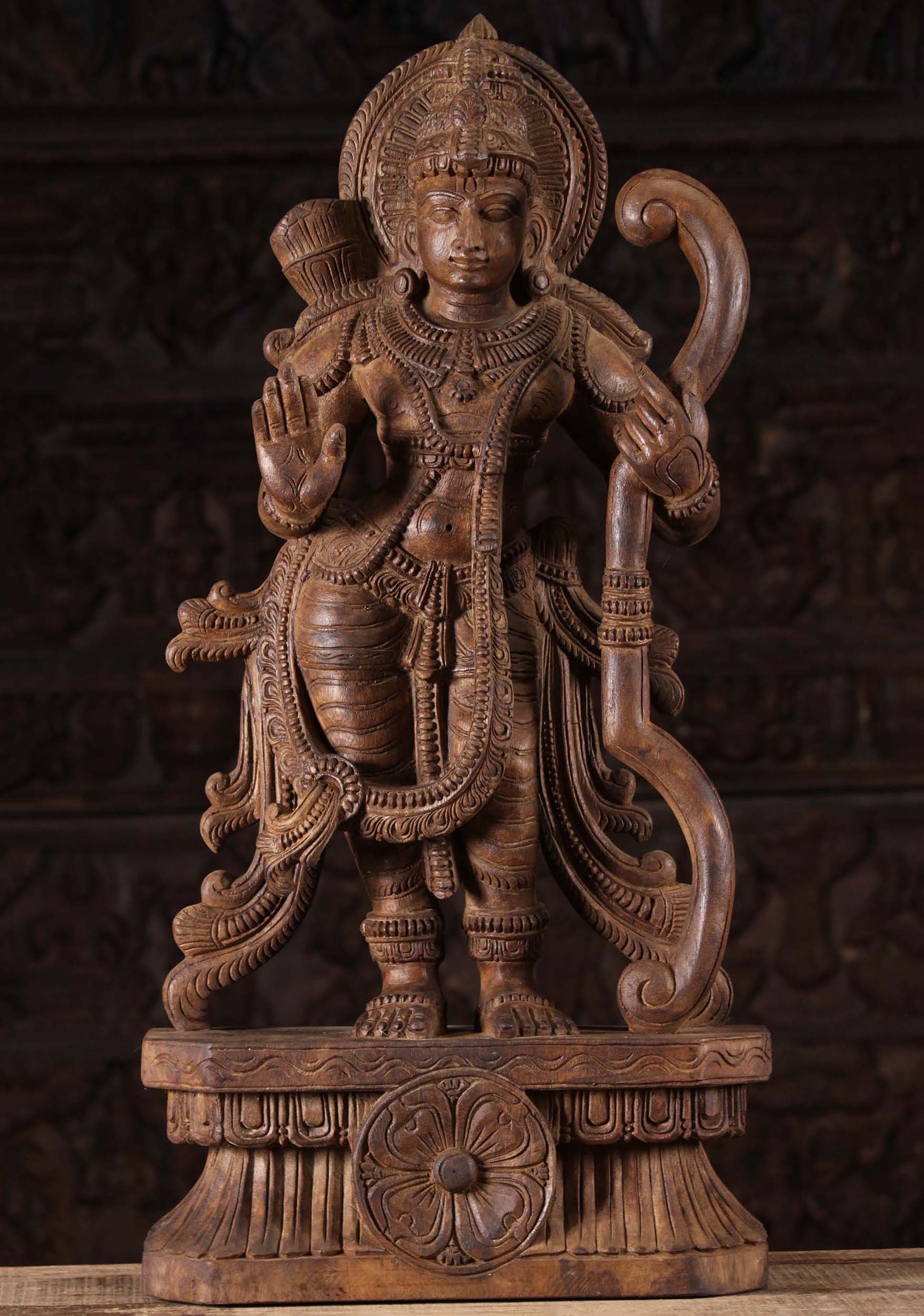 Wood Rama Sculpture in Abhaya Mudra 30"