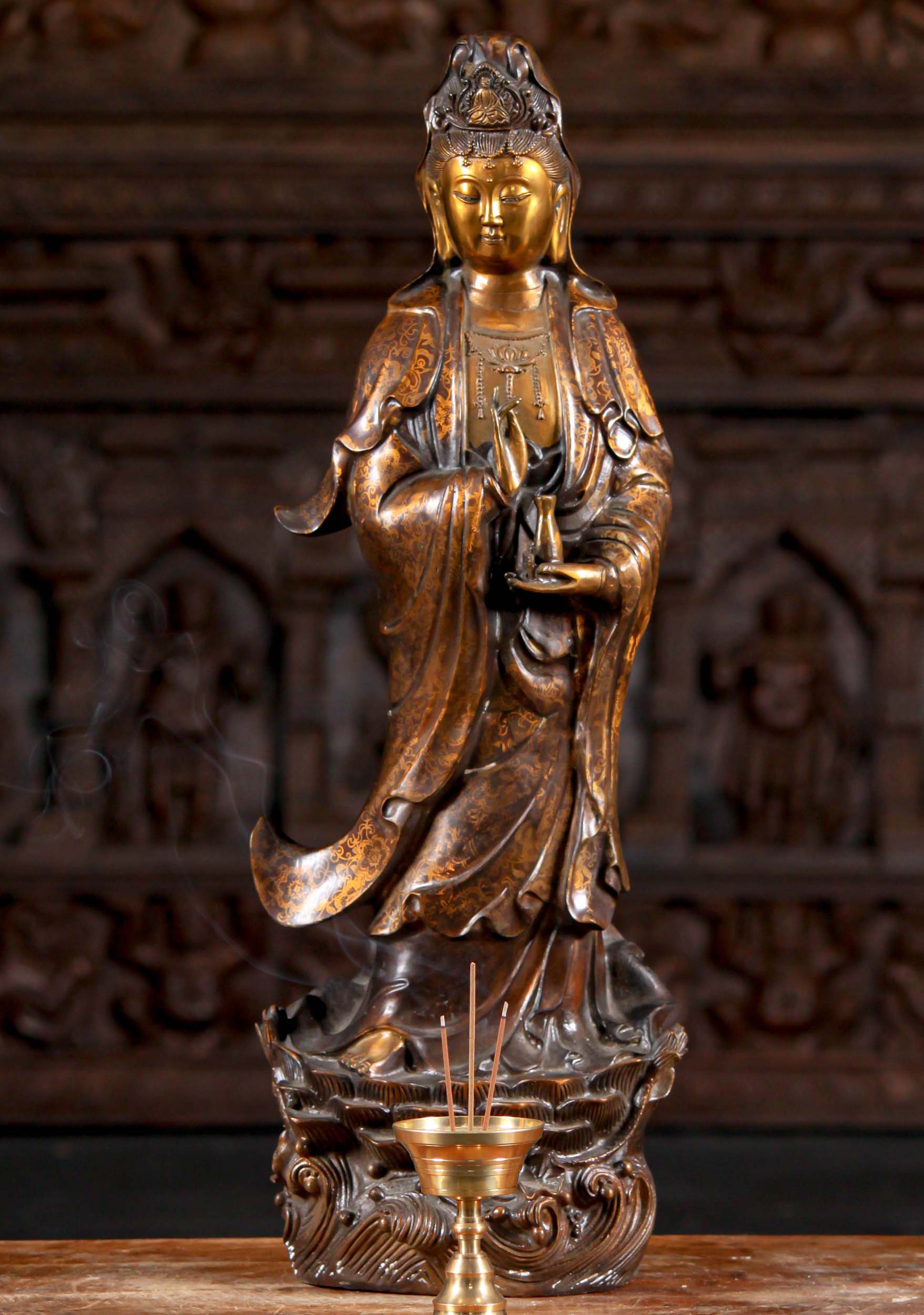 Brass Chinese Style Kwan Yin Statue 24"