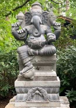 SOLD Wood Ganesh Statue Seated on Lotus Base Holding Goad, Noose ...