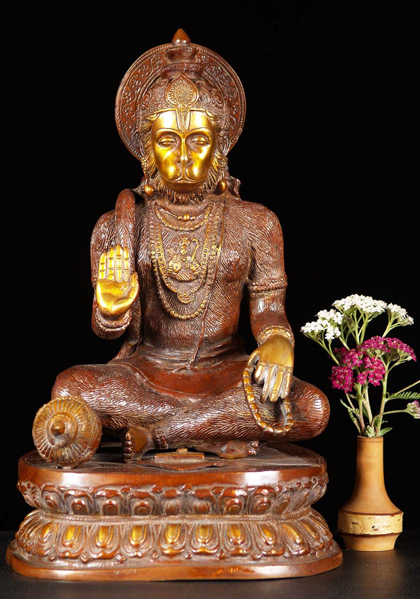 Gold Copper Brass Abhaya Mudra Hanuman Statue 15"