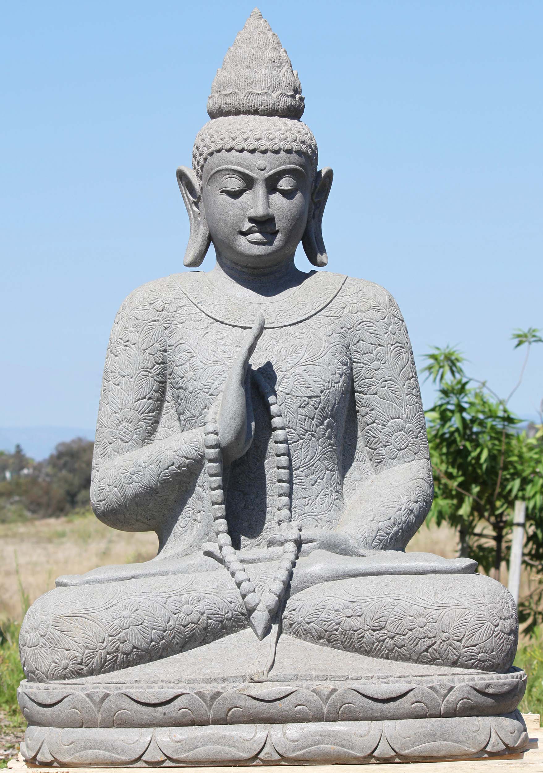 Stone Abhaya Mudra Garden Buddha With Malas 51"