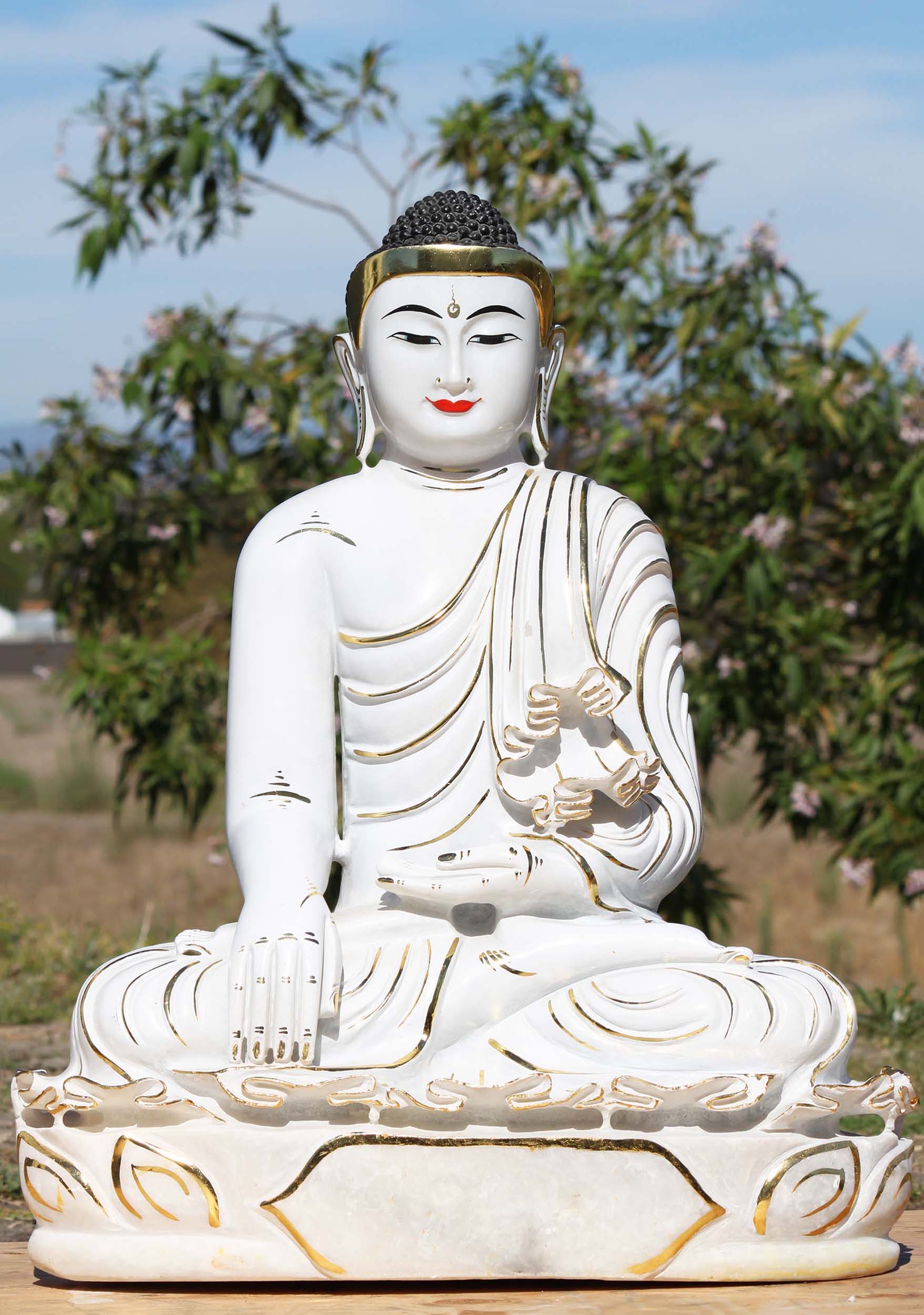 Burmese Alabaster Earth Touching Buddha 31"