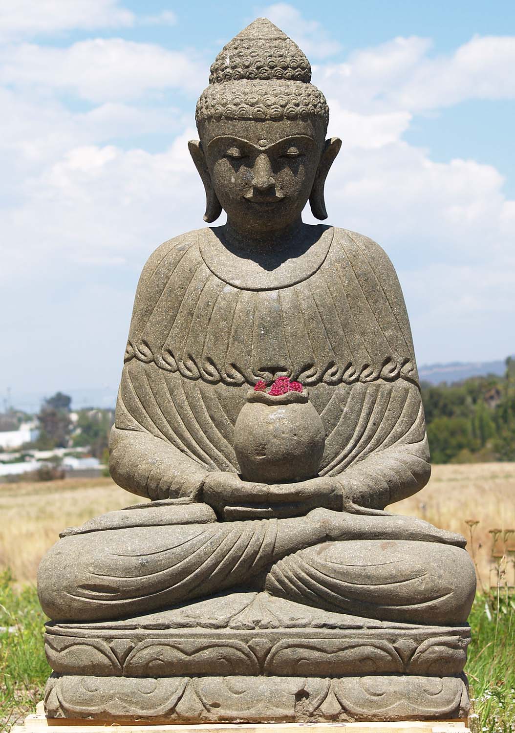 Stone Alms Bowl Buddha Statue 41"