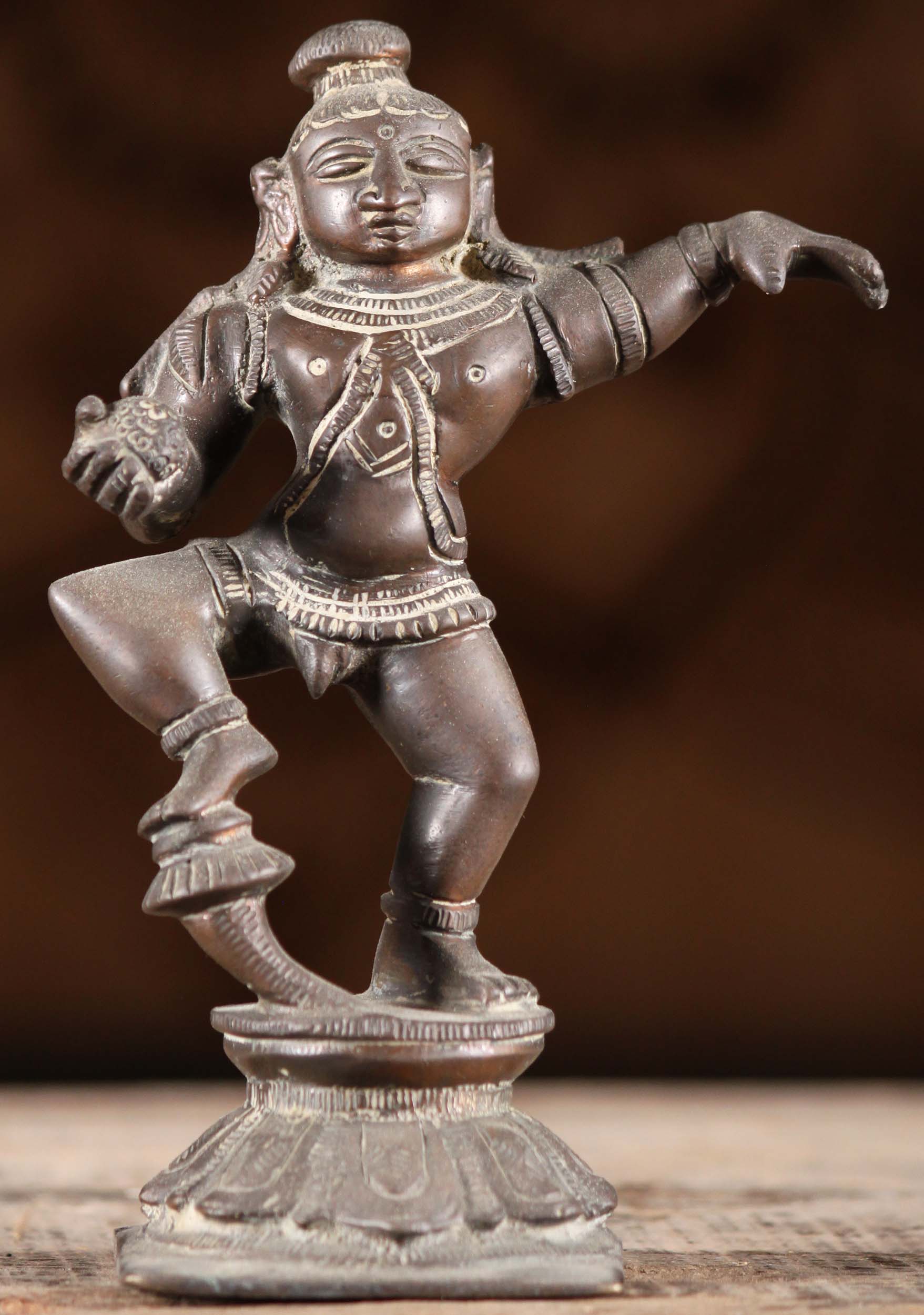 Antique Brass Dancing Bala Krishna Statue 6"