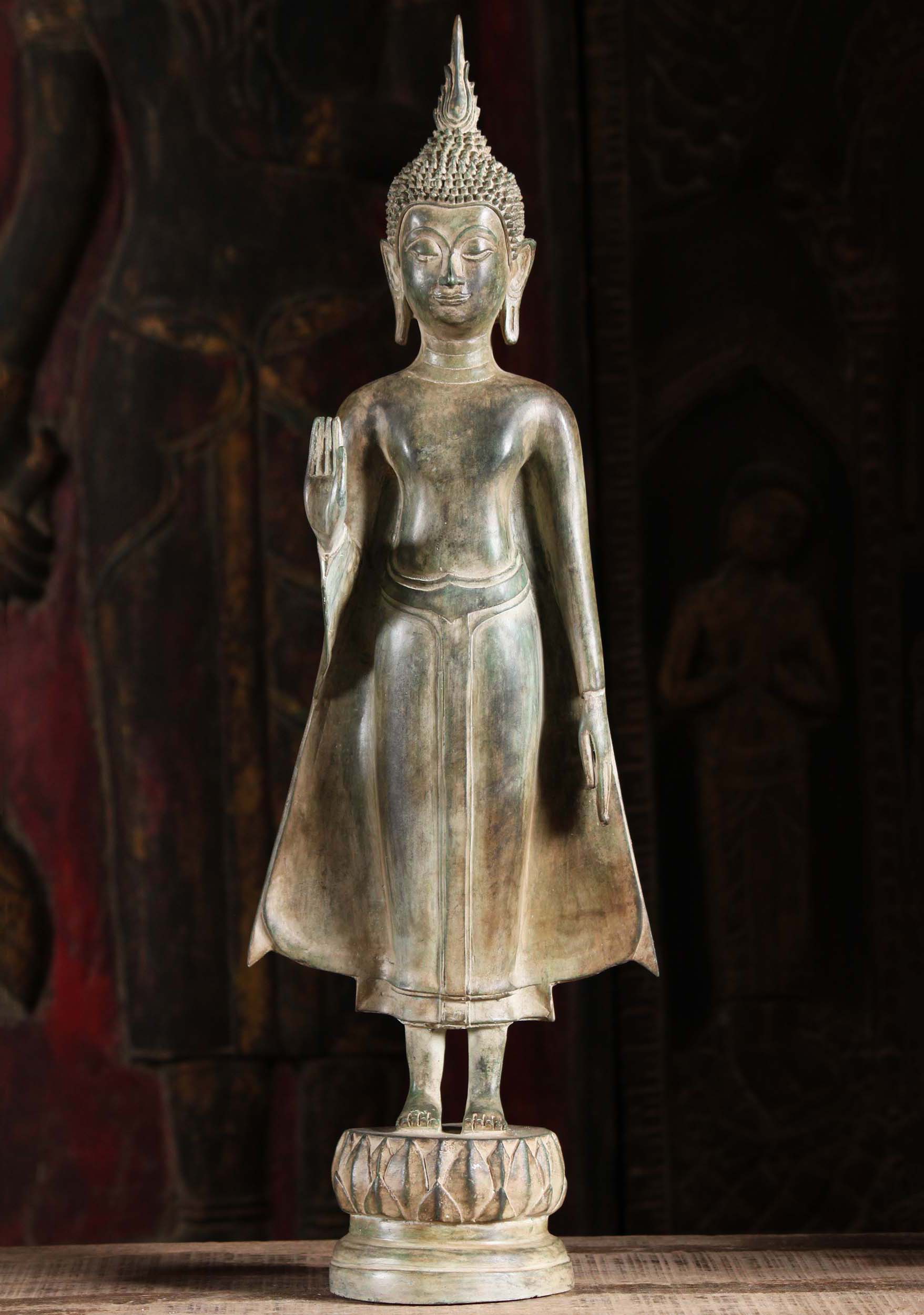 Brass Standing Thai Uttong Buddha Statue 23"