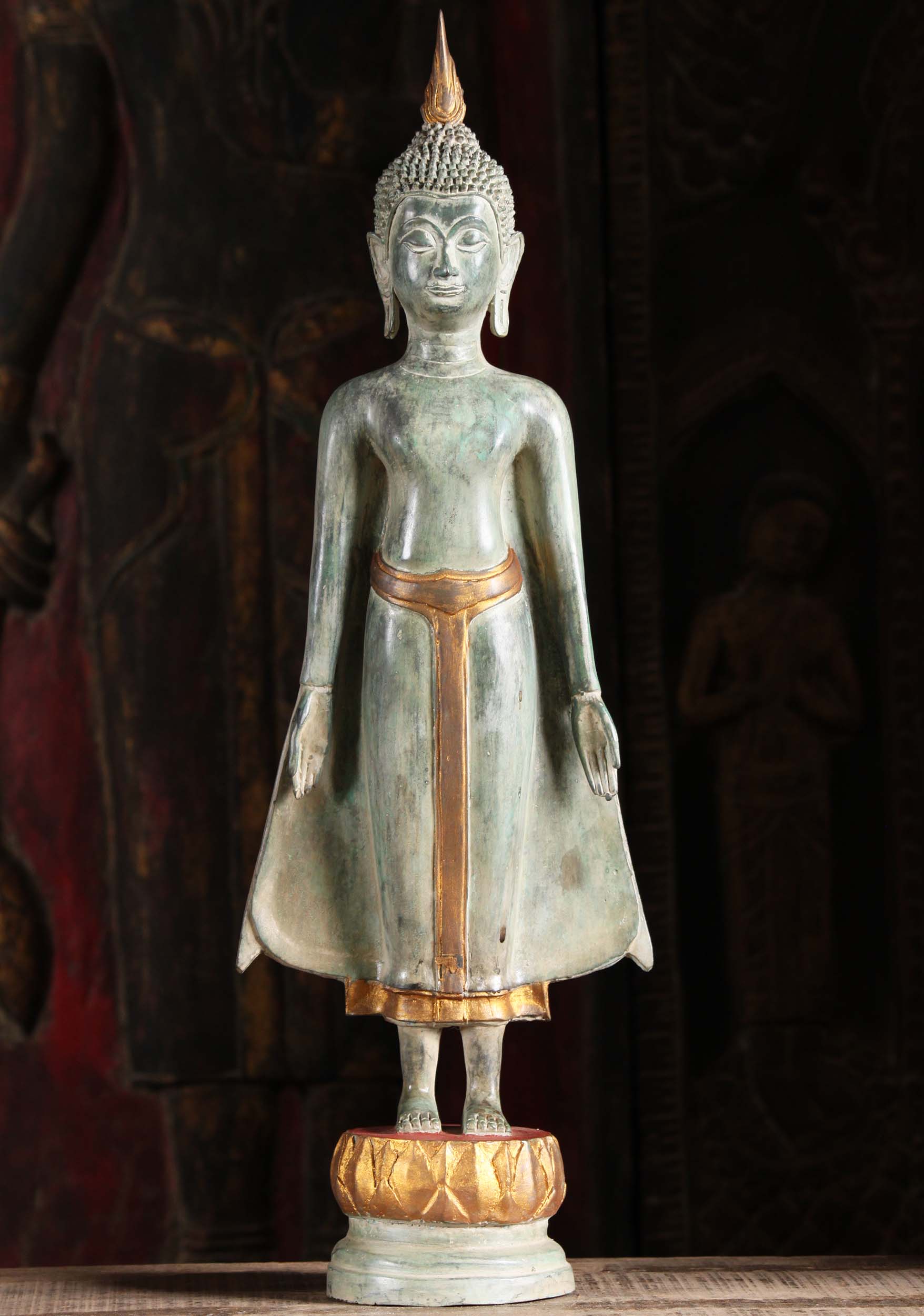 Brass Thai Uttong Standing Buddha Statue 23"