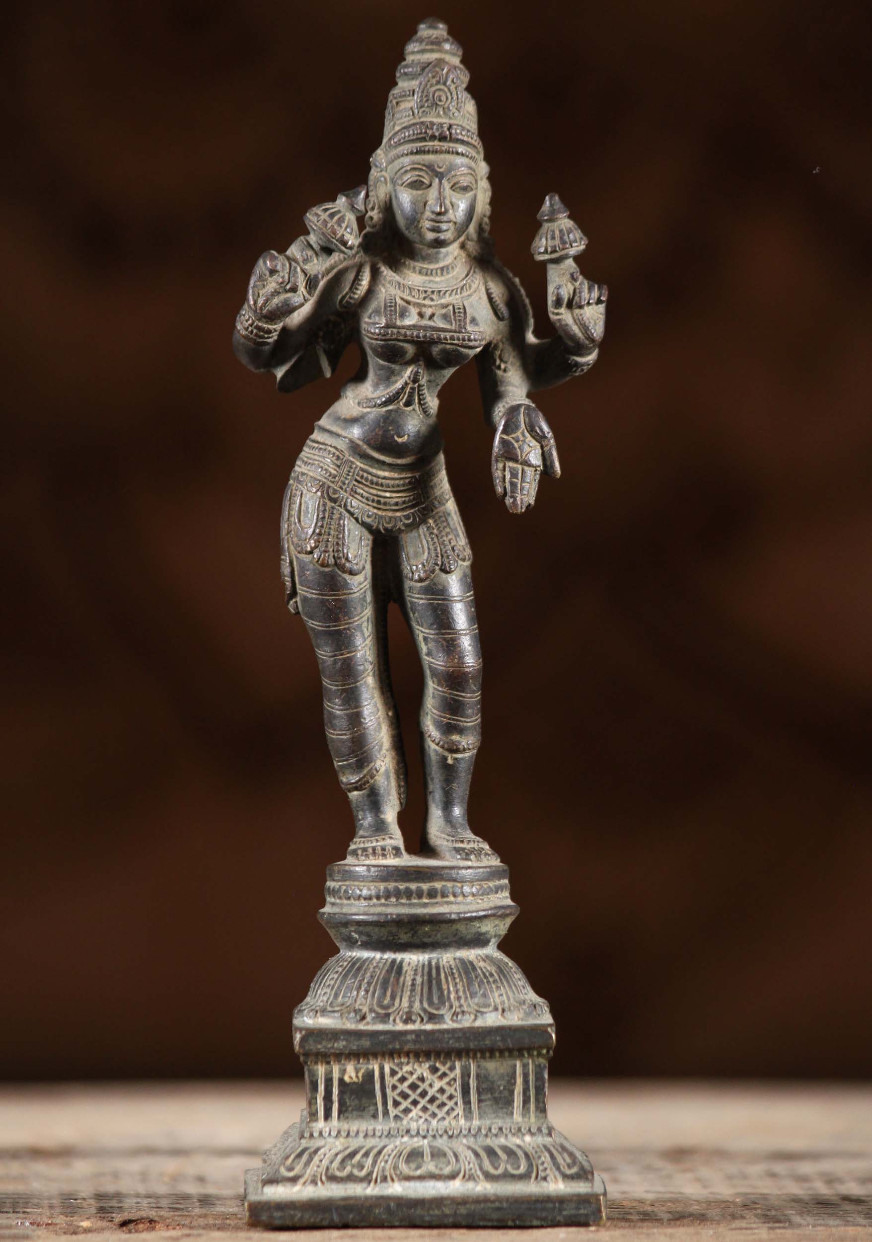 Brass Antique Standing Lakshmi Statue Excellent Detail 7"