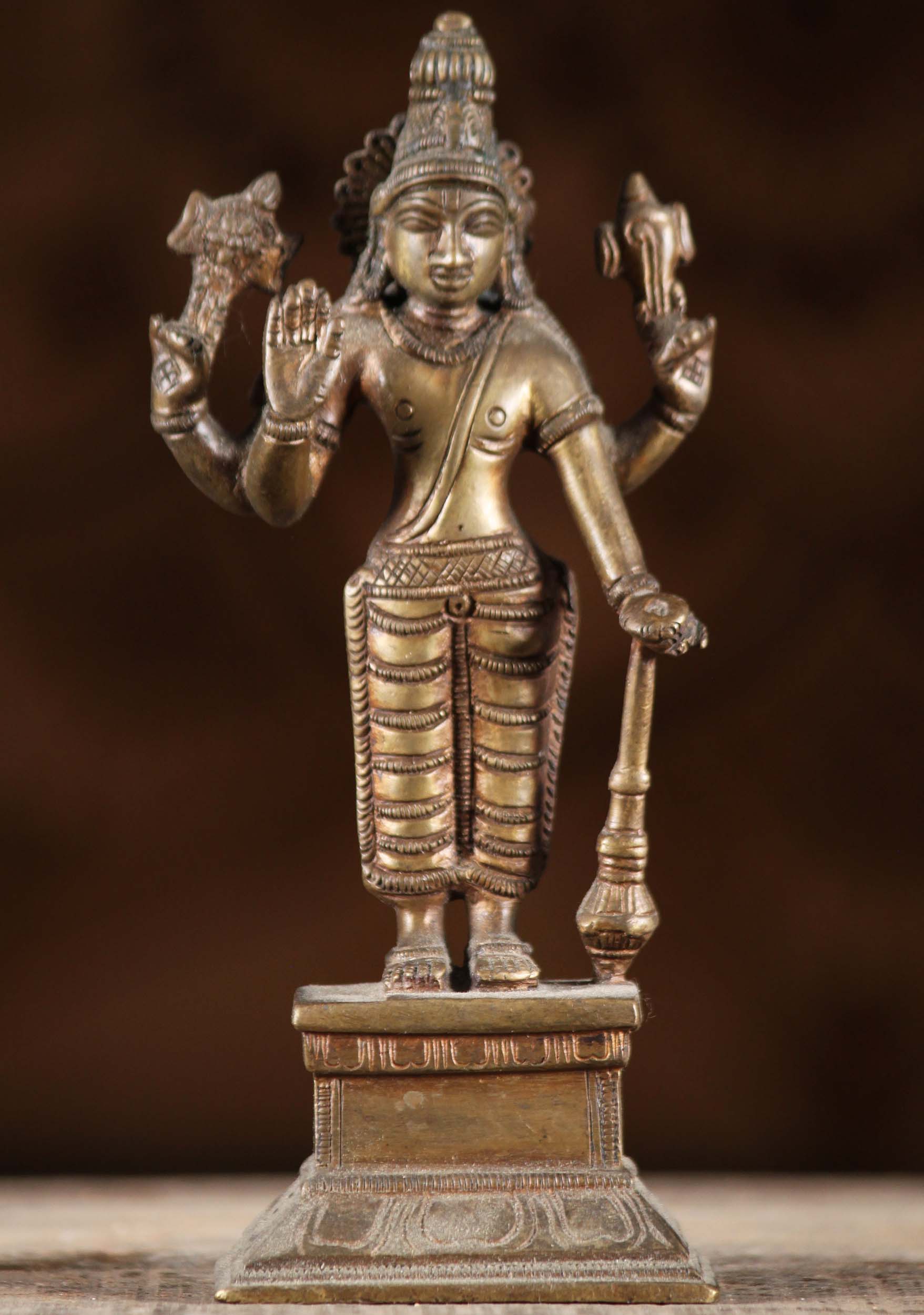 Antique Brass Standing Vishnu Statue 7"