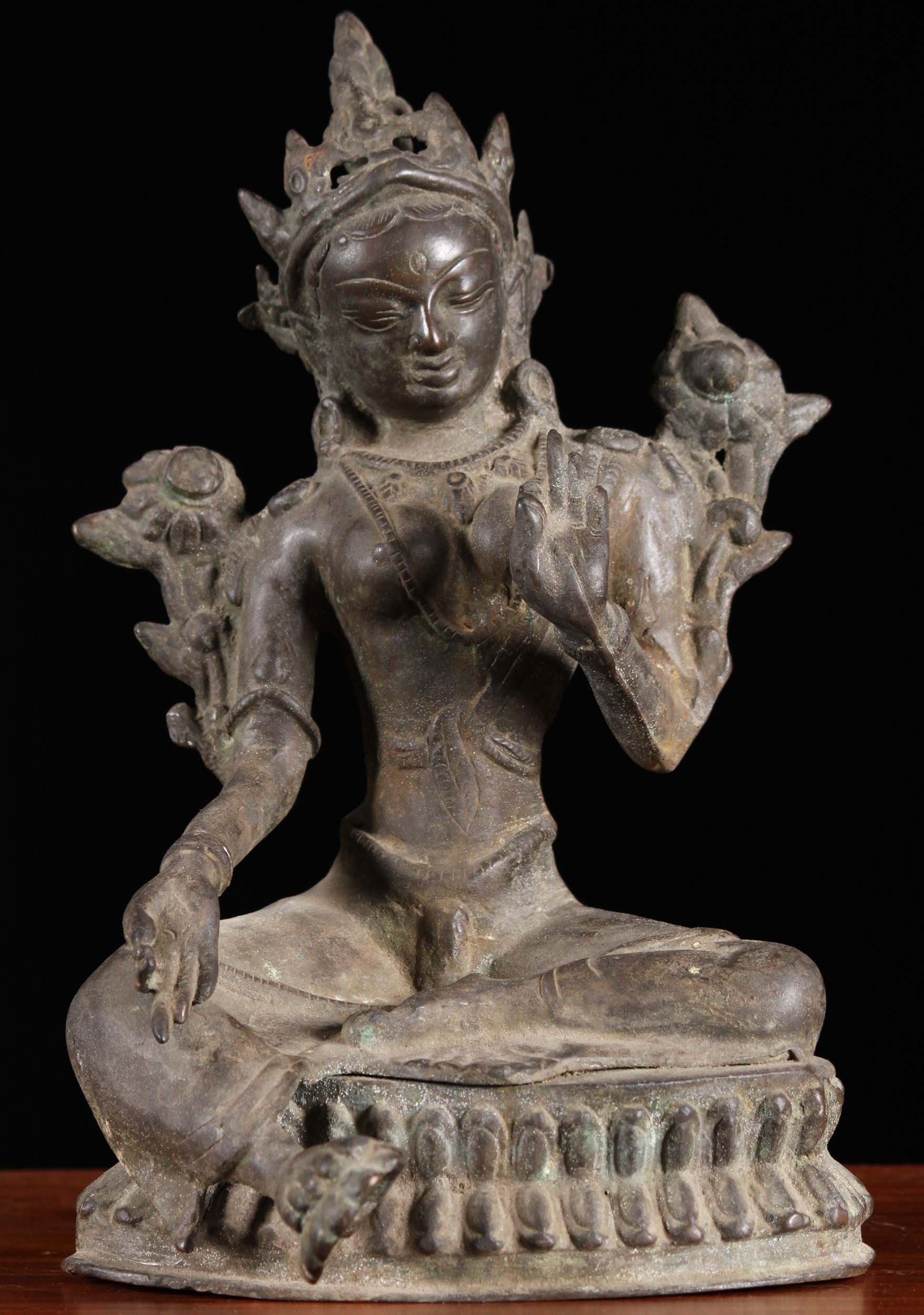 Brass Antique Green Tara Statue 11"