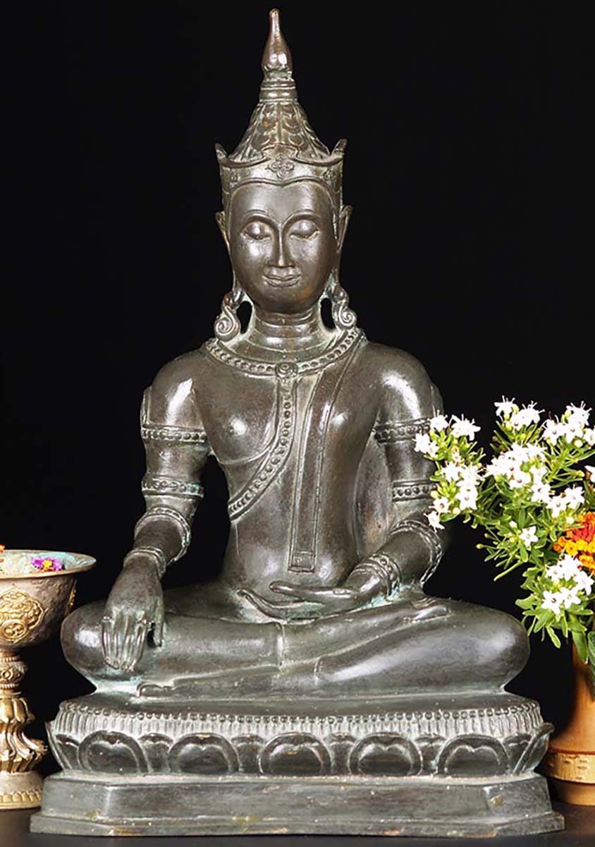 Brass Earth Touching Ayutthaya Royal Buddha 15"