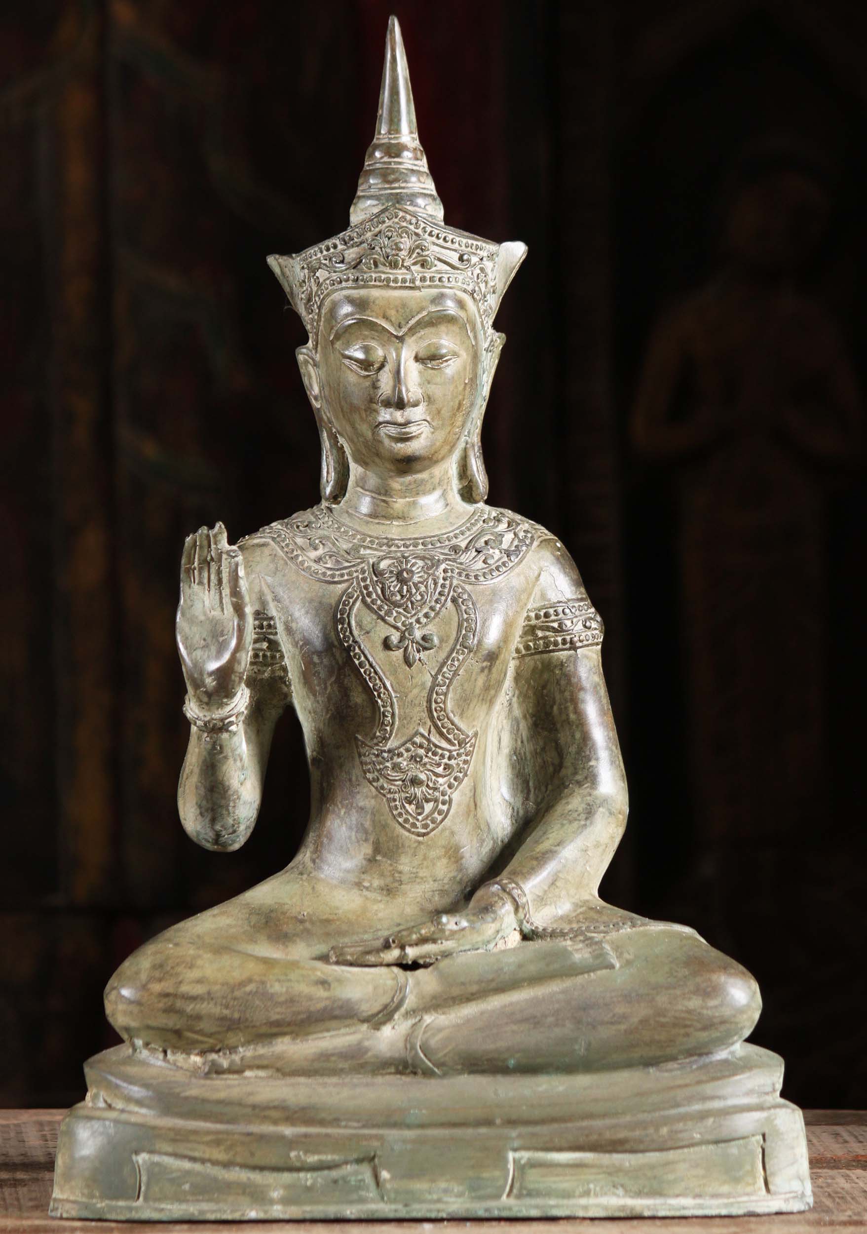 Thai Brass Ayutthaya Vitarka Mudra Teaching Buddha Statue Seated in Ardha Padmasana  Position 1