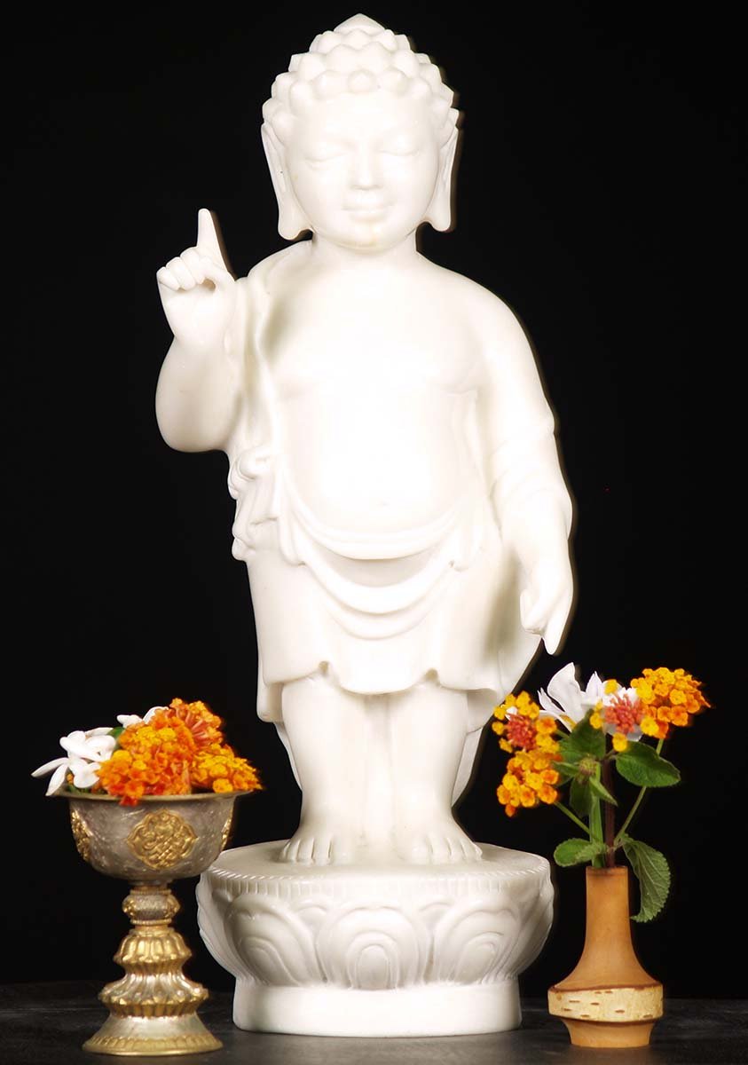 White Marble Baby Buddha Sculpture 18"