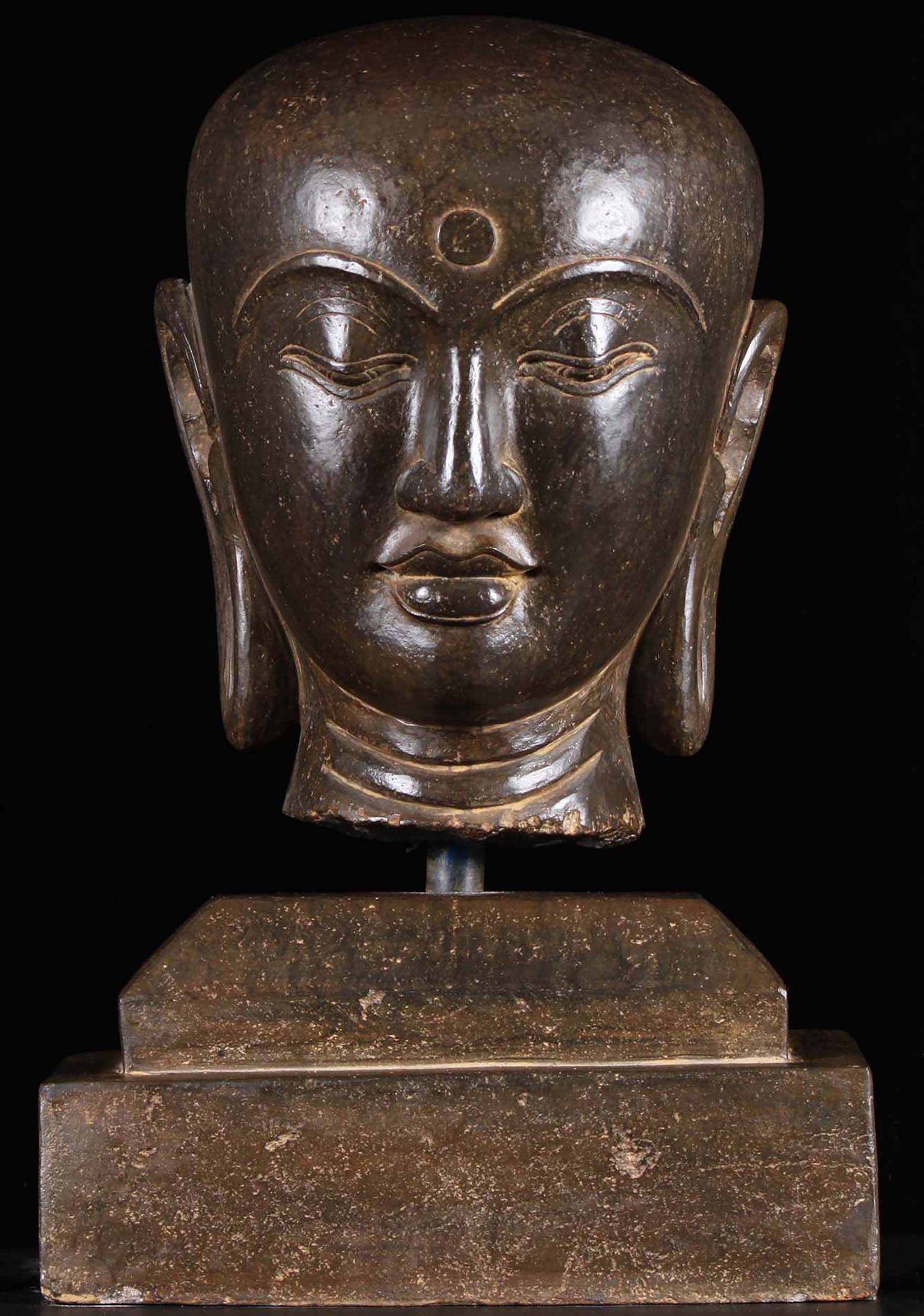 Stone Bald Buddha Bust with 3rd Eye Statue 22"