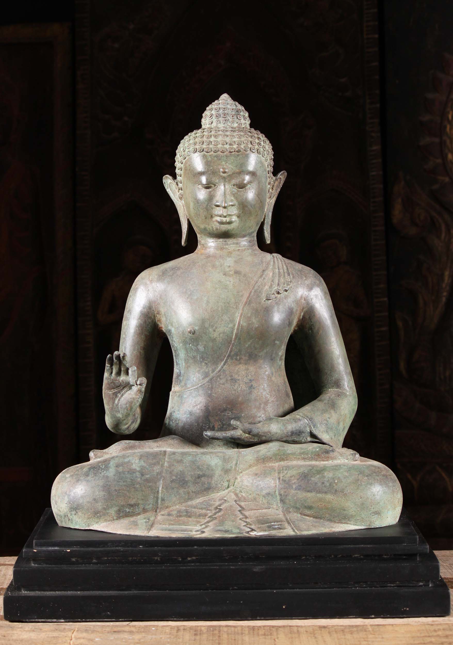 Bali Brass Buddha Teaching Statue on Base 22"