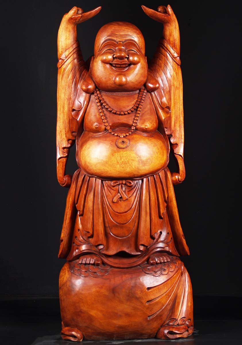 Wood Large Fat & Happy Buddha Statue 59"