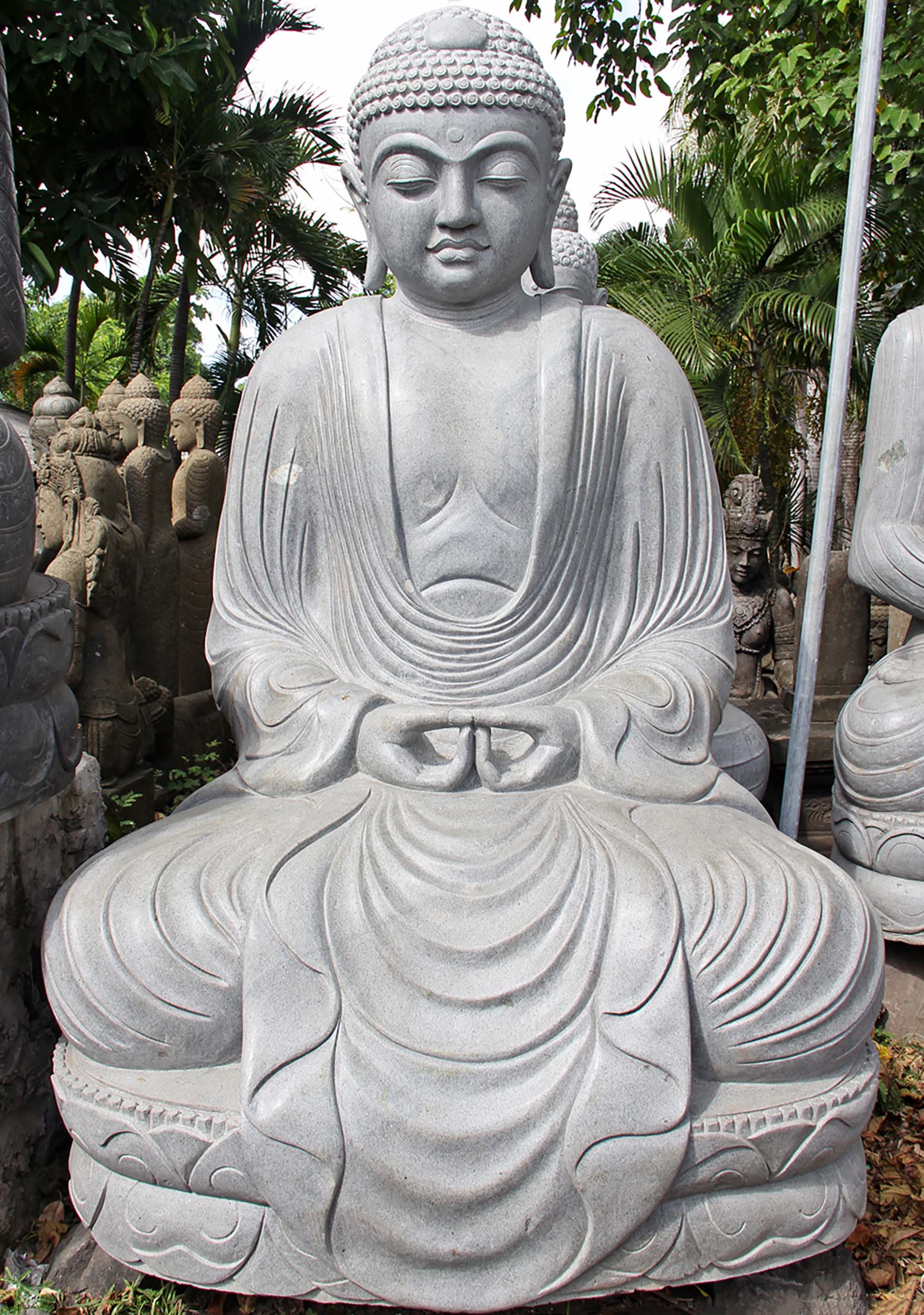 Stone Large Japanese Kamakura Buddha Statue Seated in Silent Meditation ...