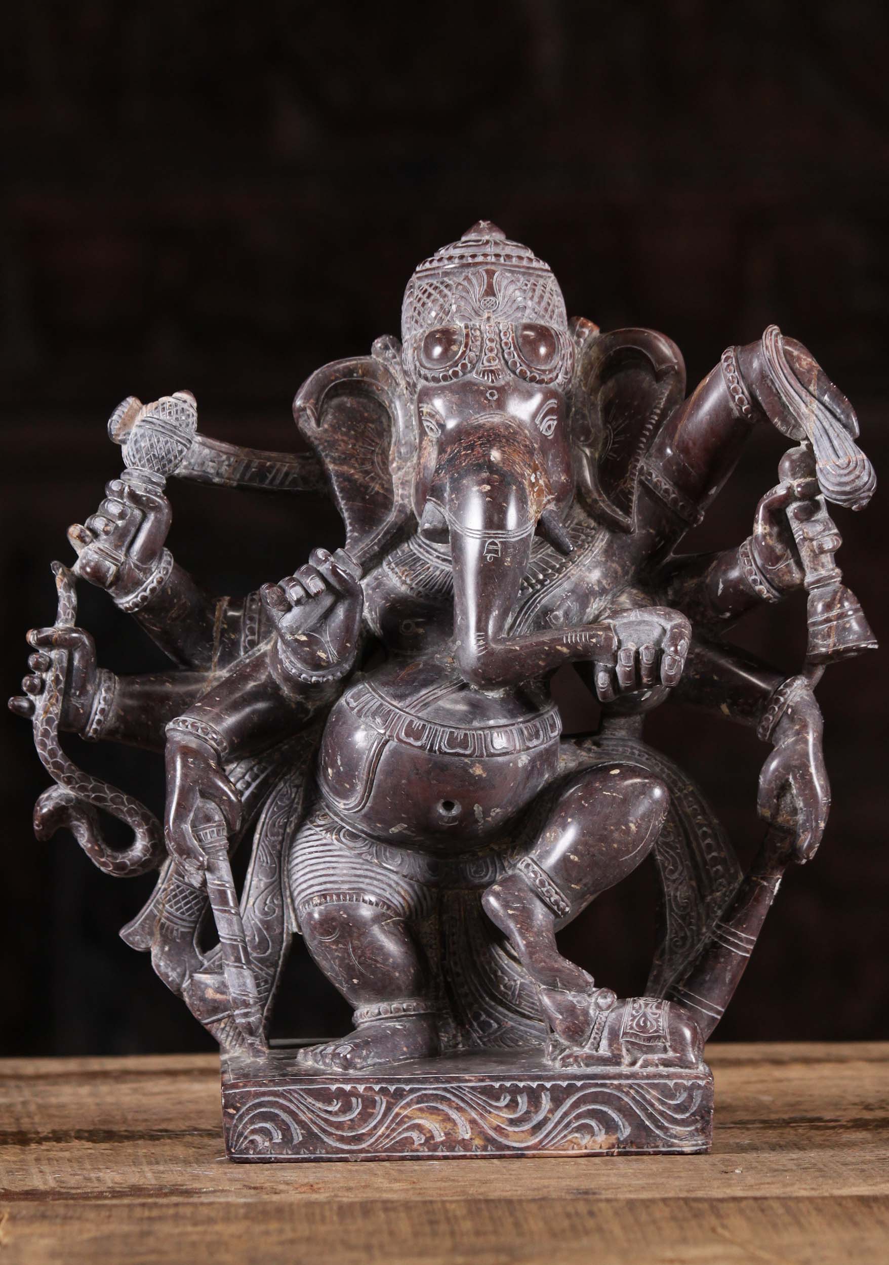 Black Marble 8 Armed Ganesha Sculpture 11"