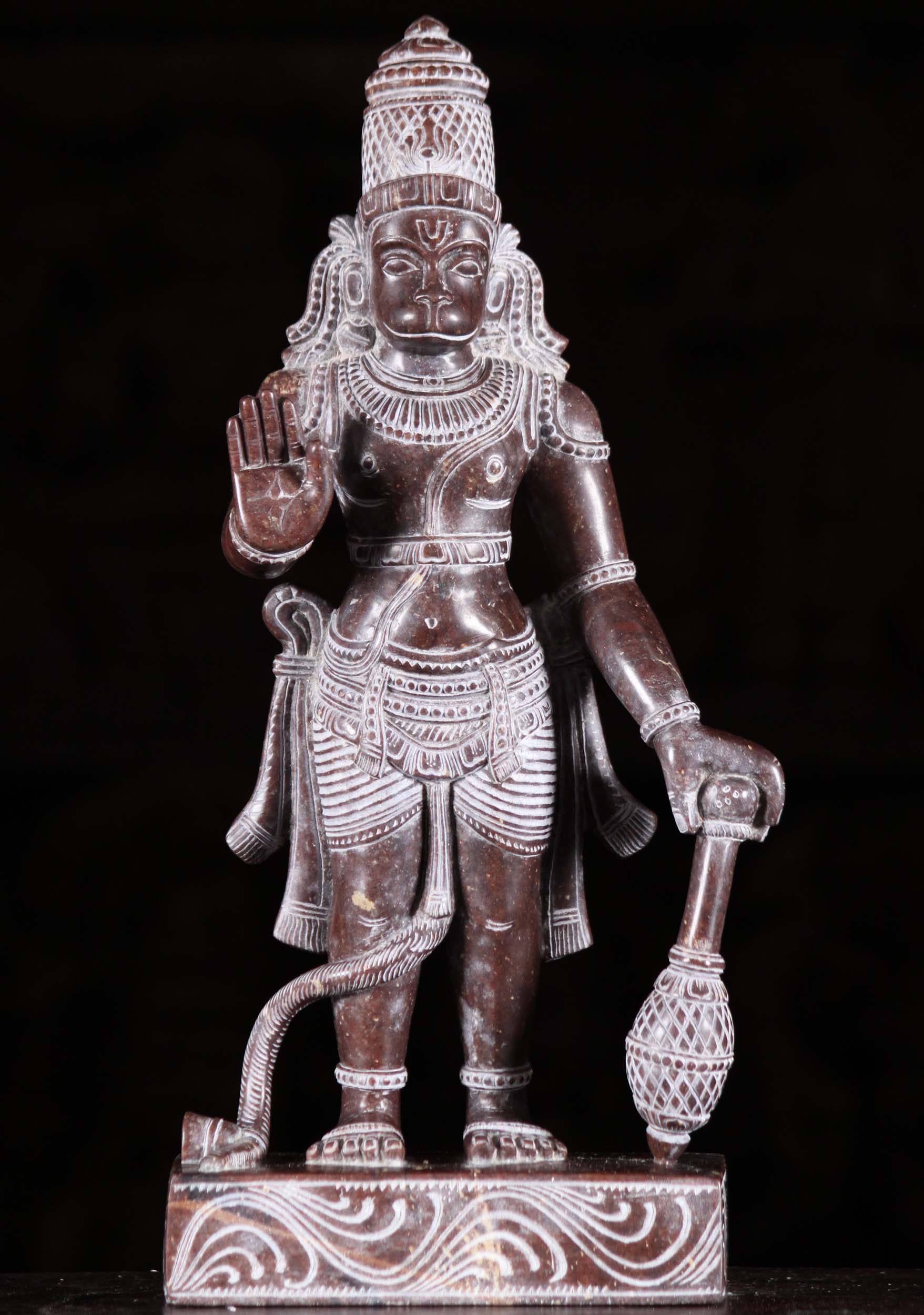 Black Marble Hanuman Statue Holding Club 12"