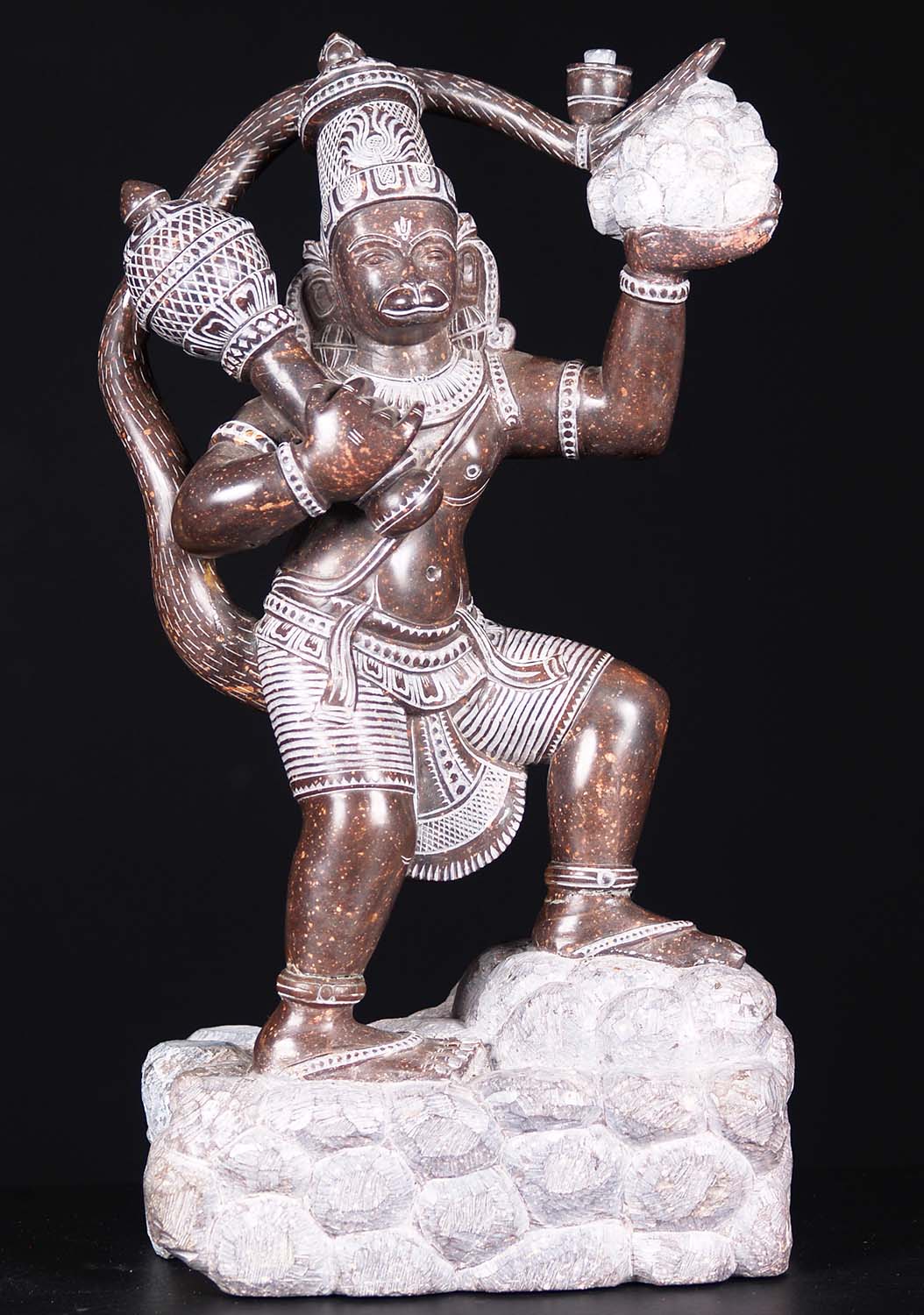 Black Marble Hanuman Carrying Moutain 15.5"