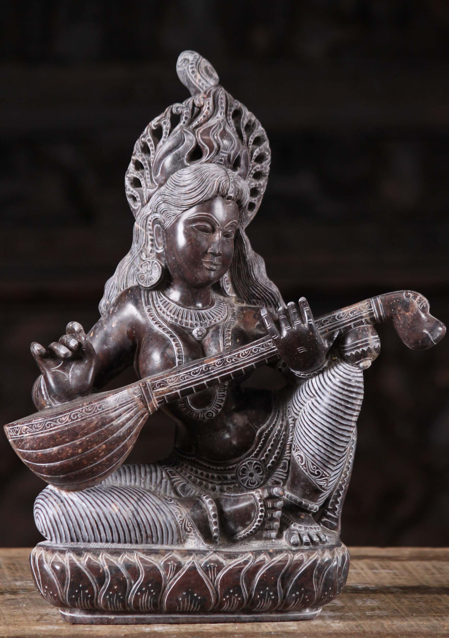 Beautiful Marble Saraswati Playing The Veena 13"