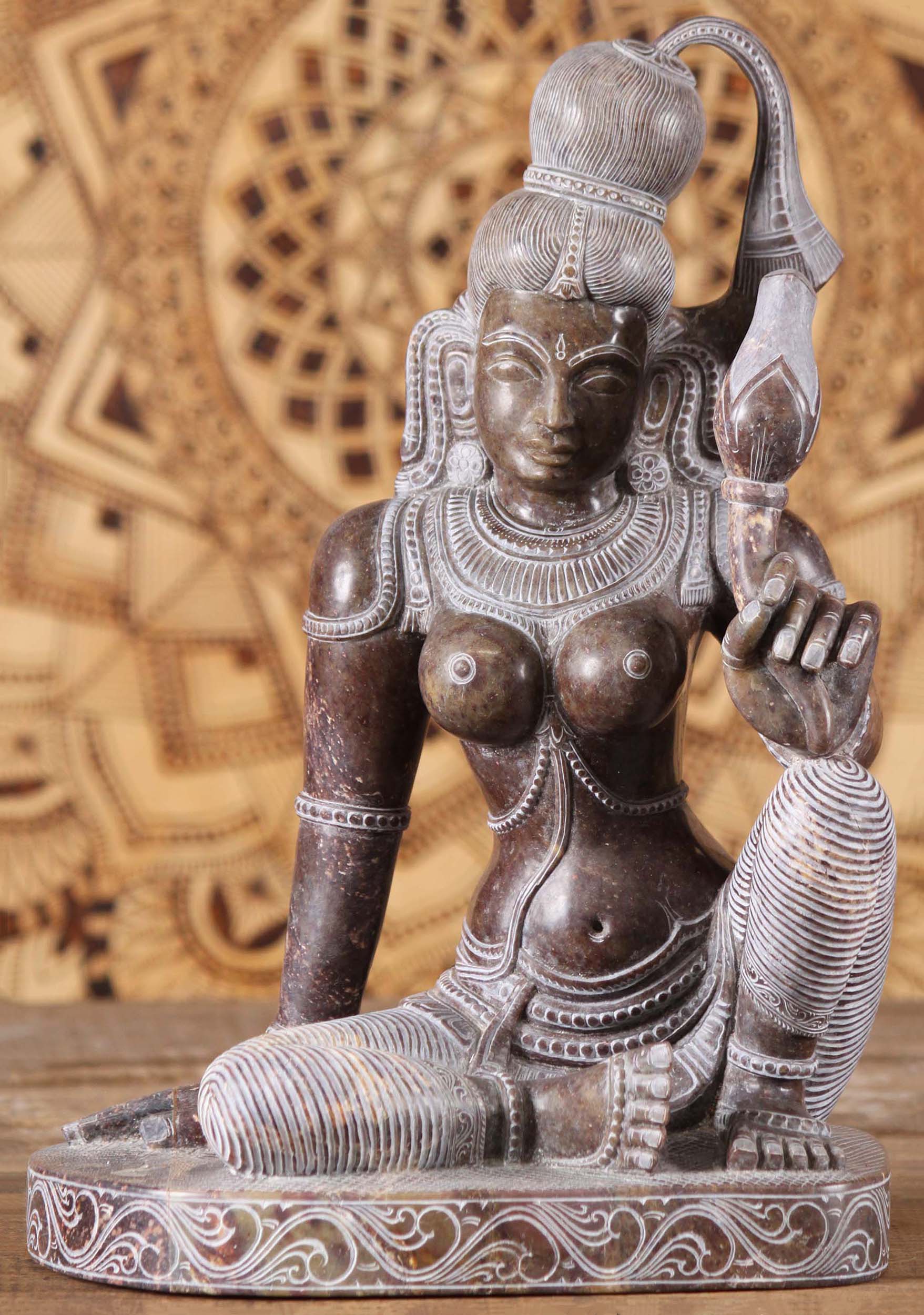 Black Marble Parvati Devi Holding Flower 14"