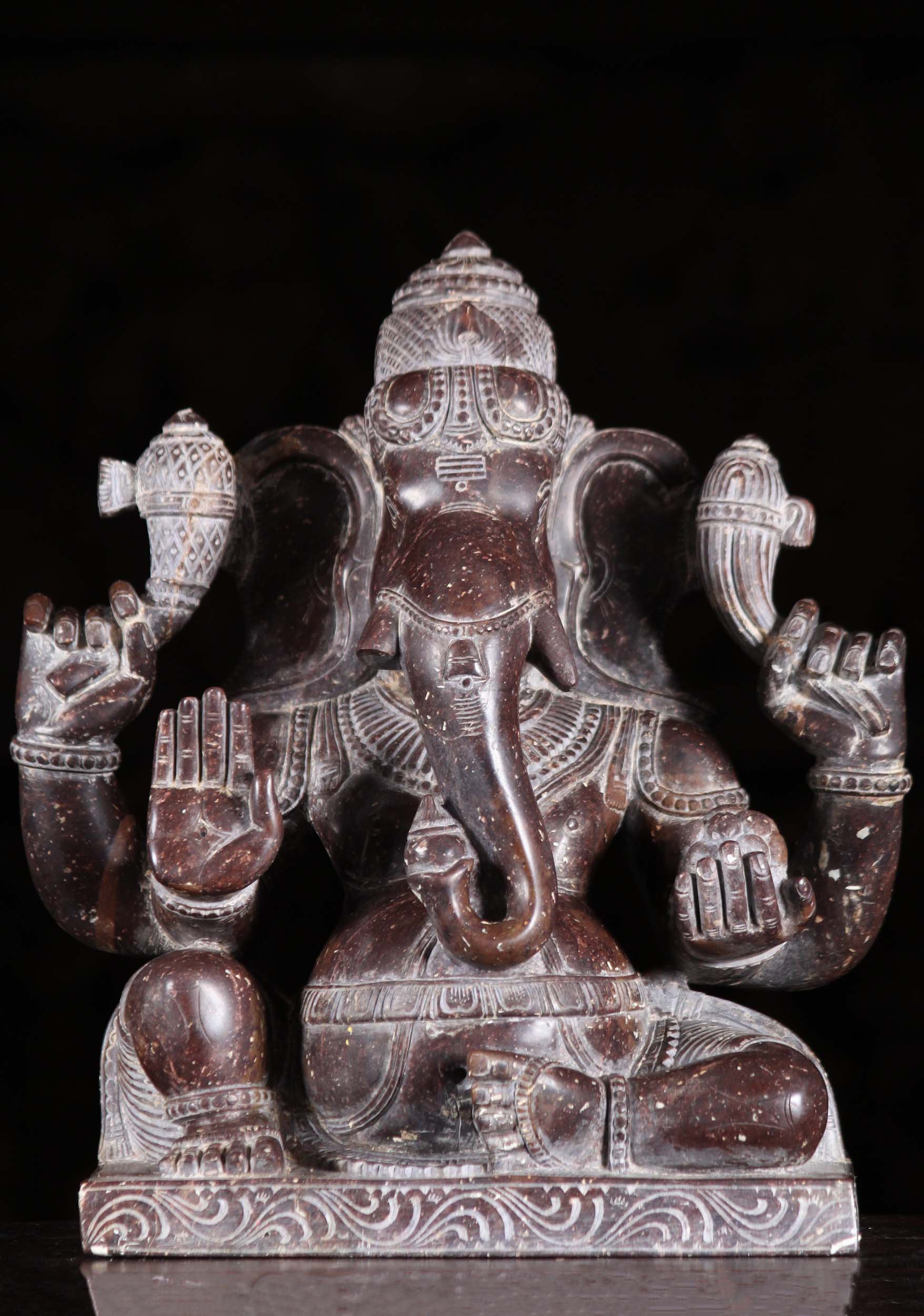 Black Marble Seated Ganesh Statue 11"