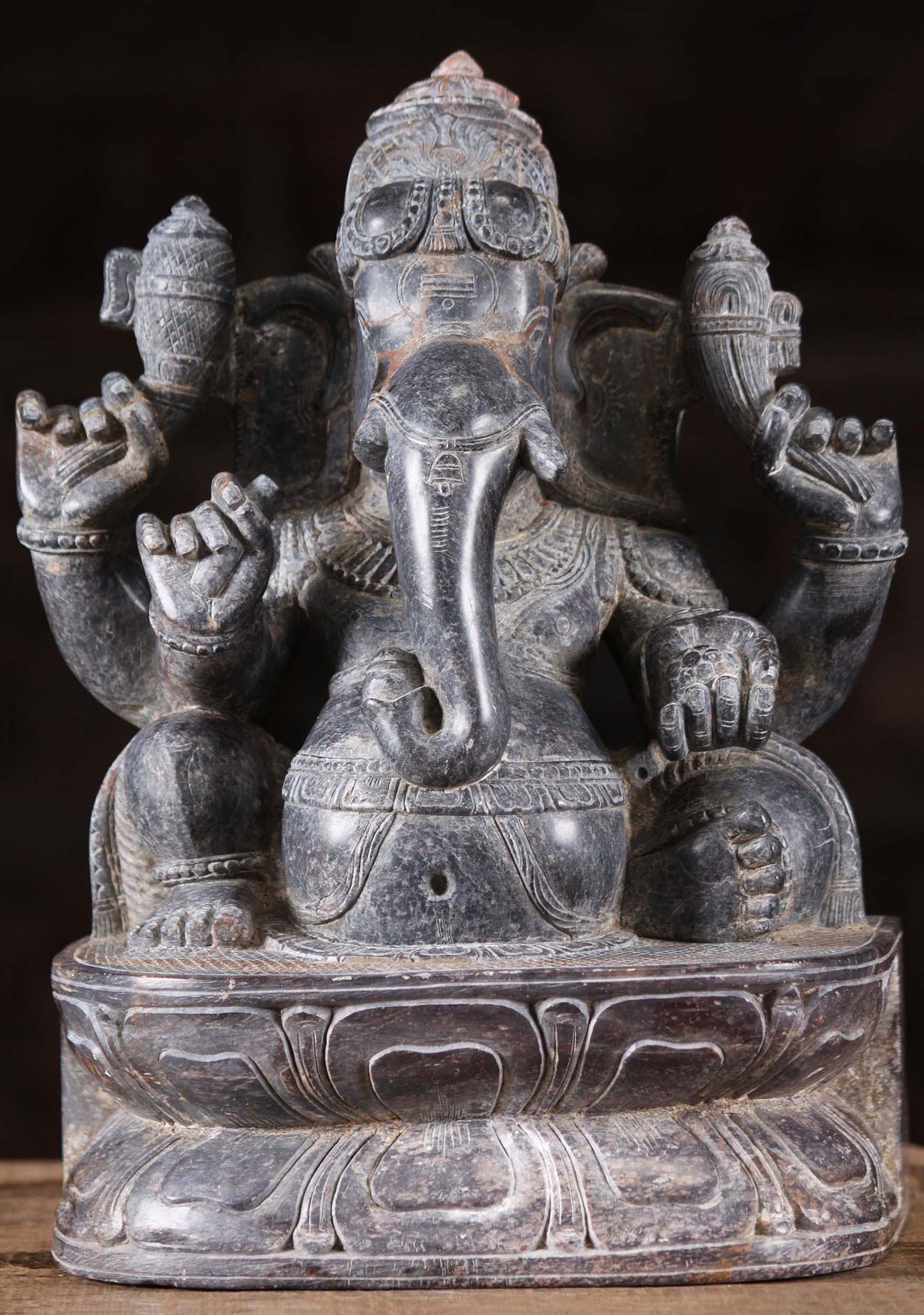 Black Marble Seated Ganesha Sculpture 12"