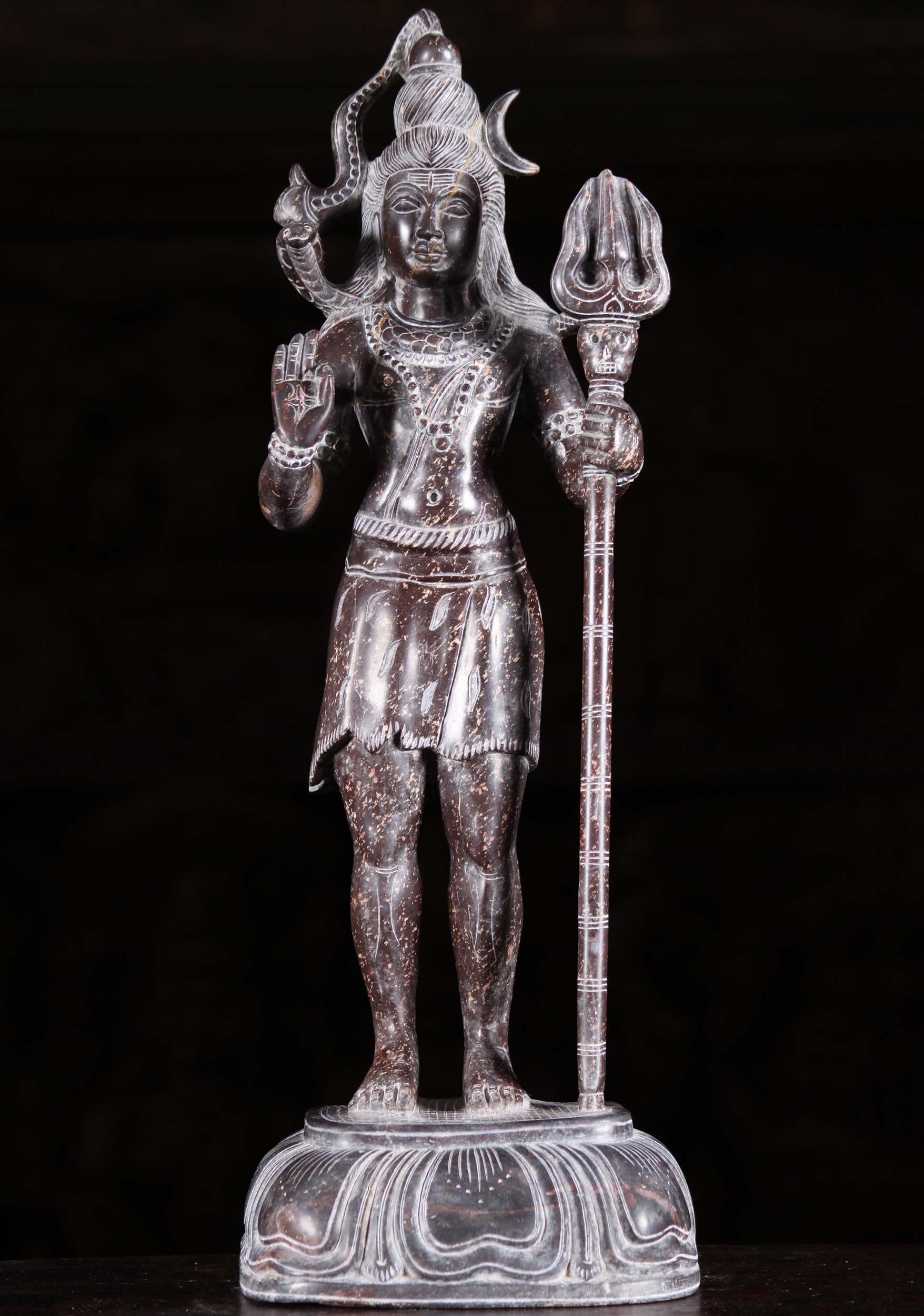 Black Marble Shiva Holding Trident Statue 16"