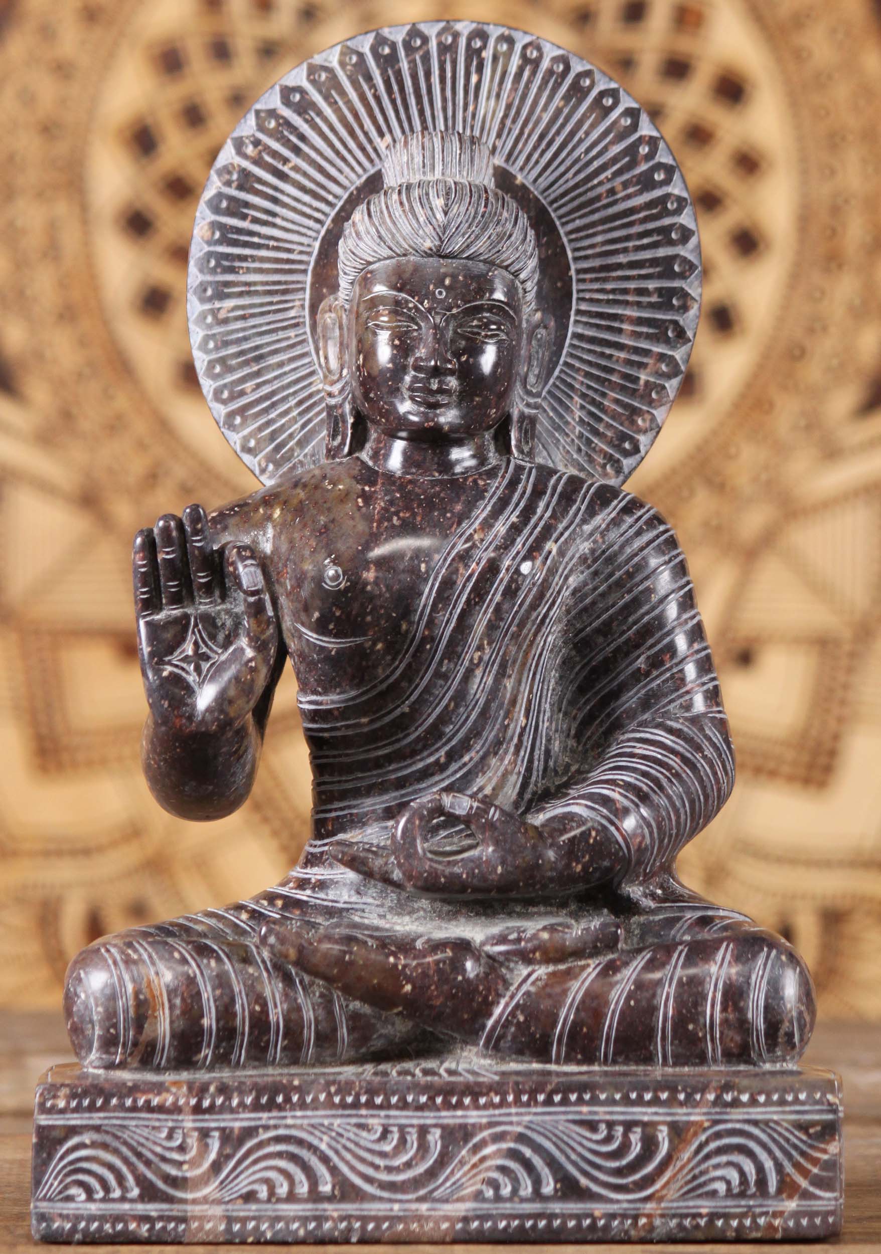 SOLD Marble Teaching Buddha Statue With Halo 12 93bm20a Hindu Gods   1 Black Marble Teaching Buddha Statue With Halo 