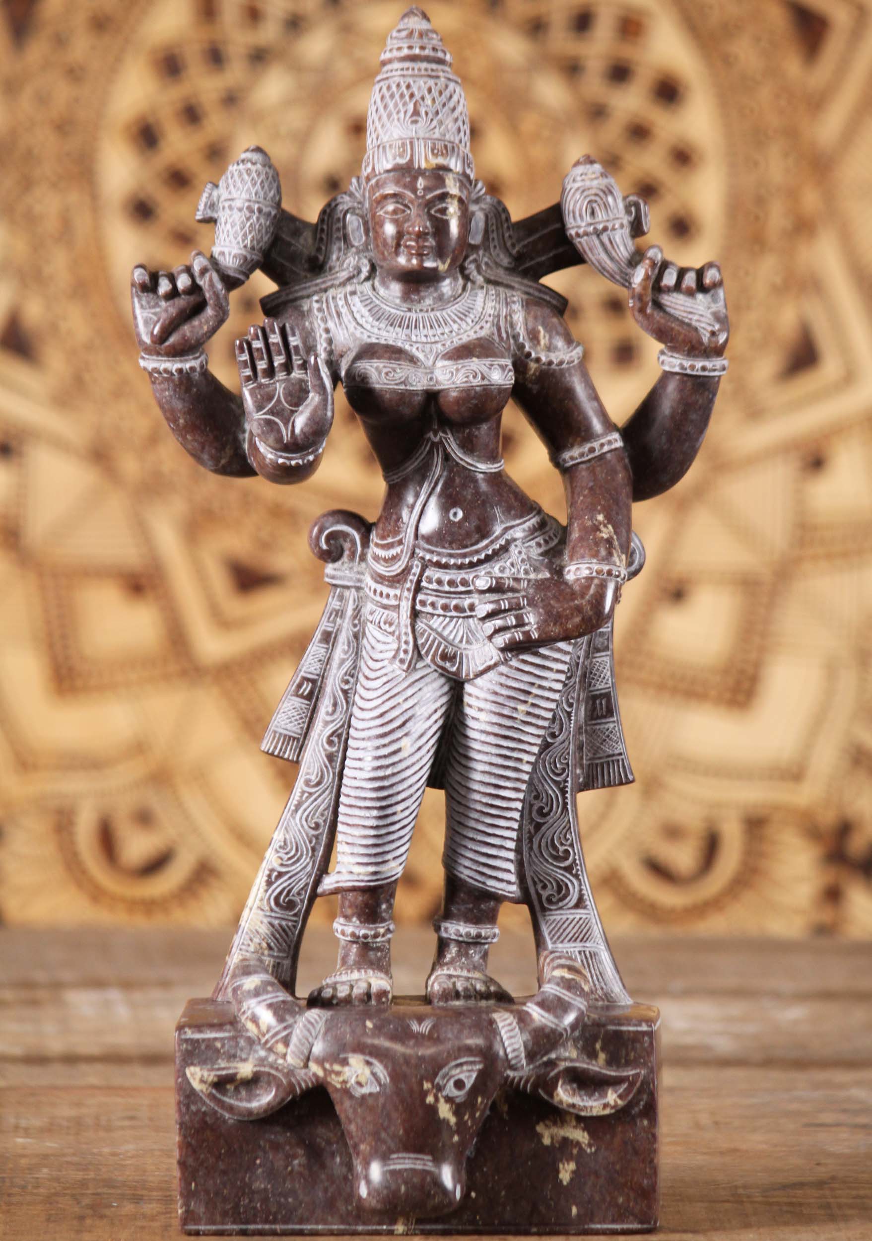 Black Marble Vishnu Durgai Statue 14"