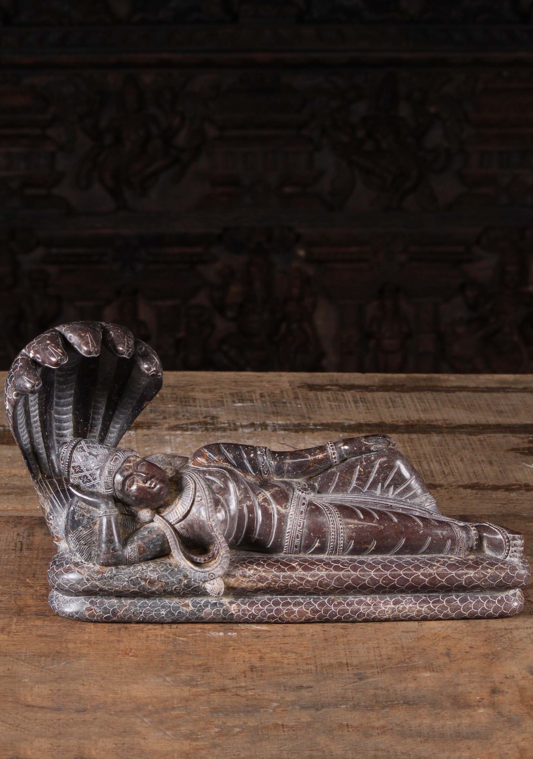 Sleeping Vishnu Laxmi Brass Idol - Tesor