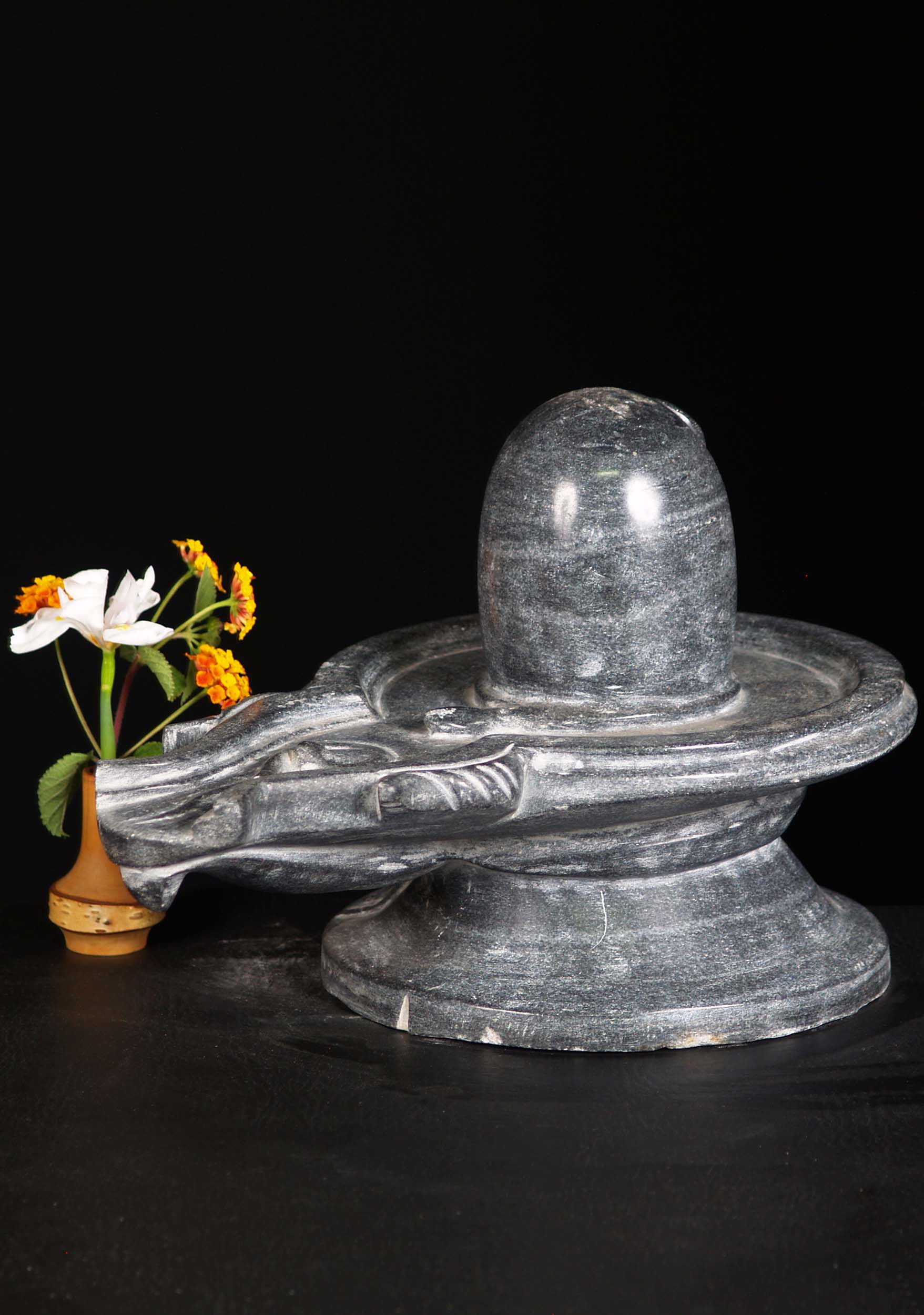 Black Marble Shiva Lingam Statue 10"