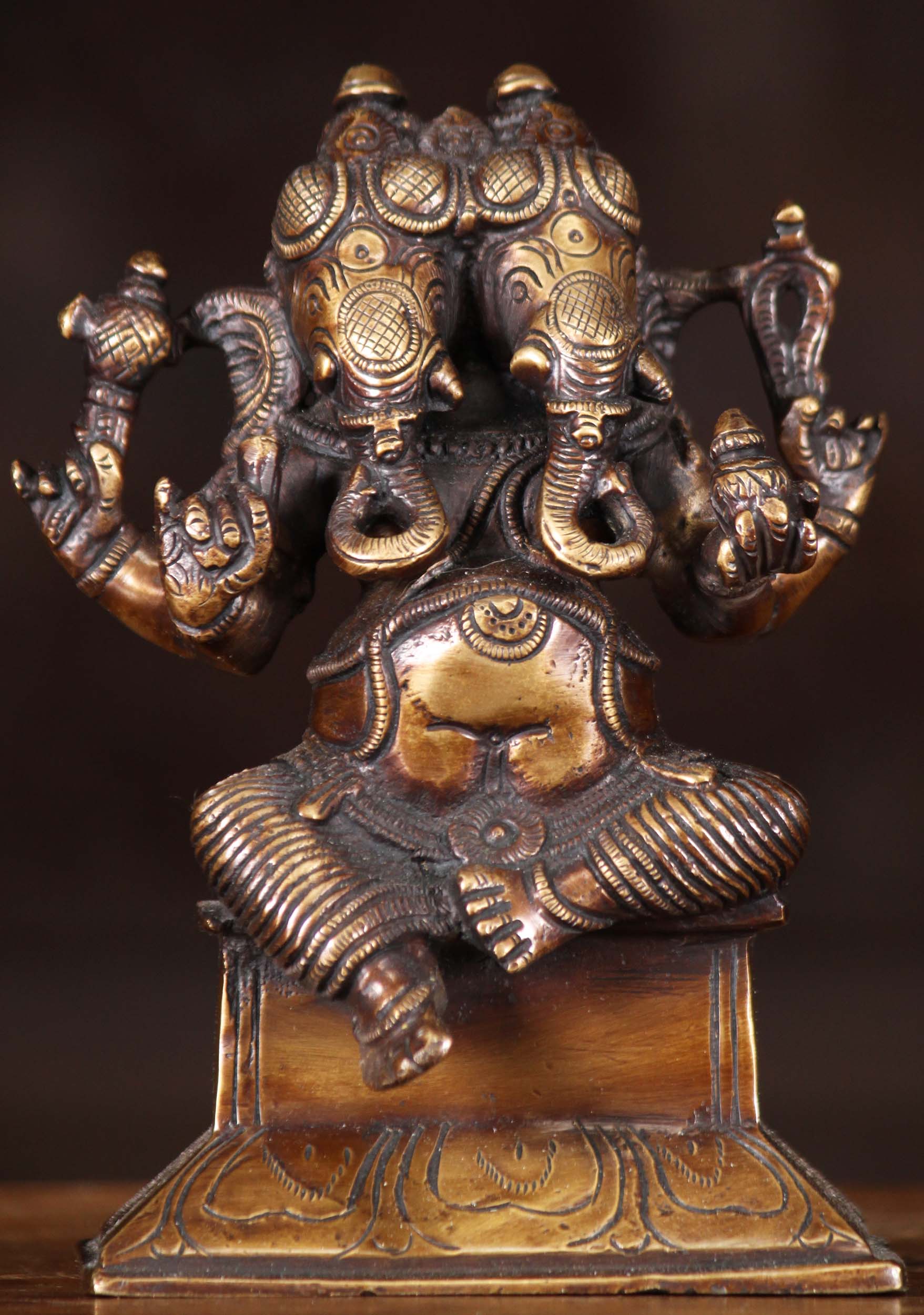 Brass 2 Faced Dvimukha Ganapati Statue with His Trunk Facing Both the ...