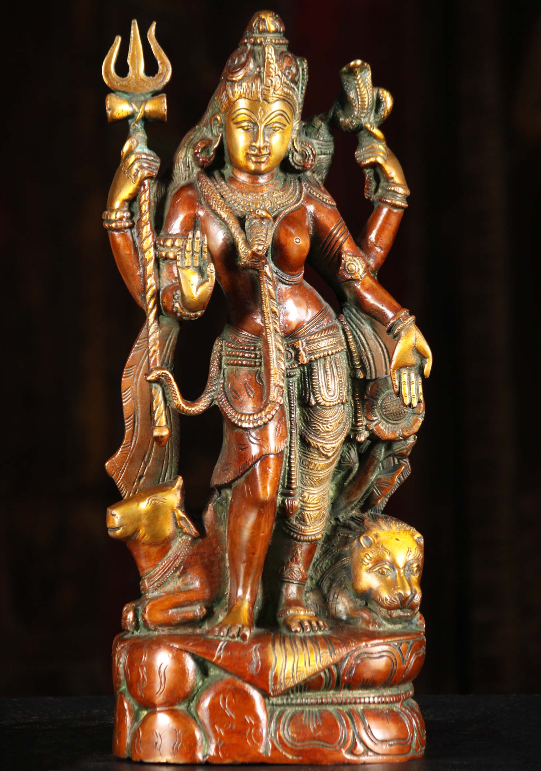 SOLD Brass Shiva as Lord Ardhanari Statue 13" (#89bs130a): Hindu Gods