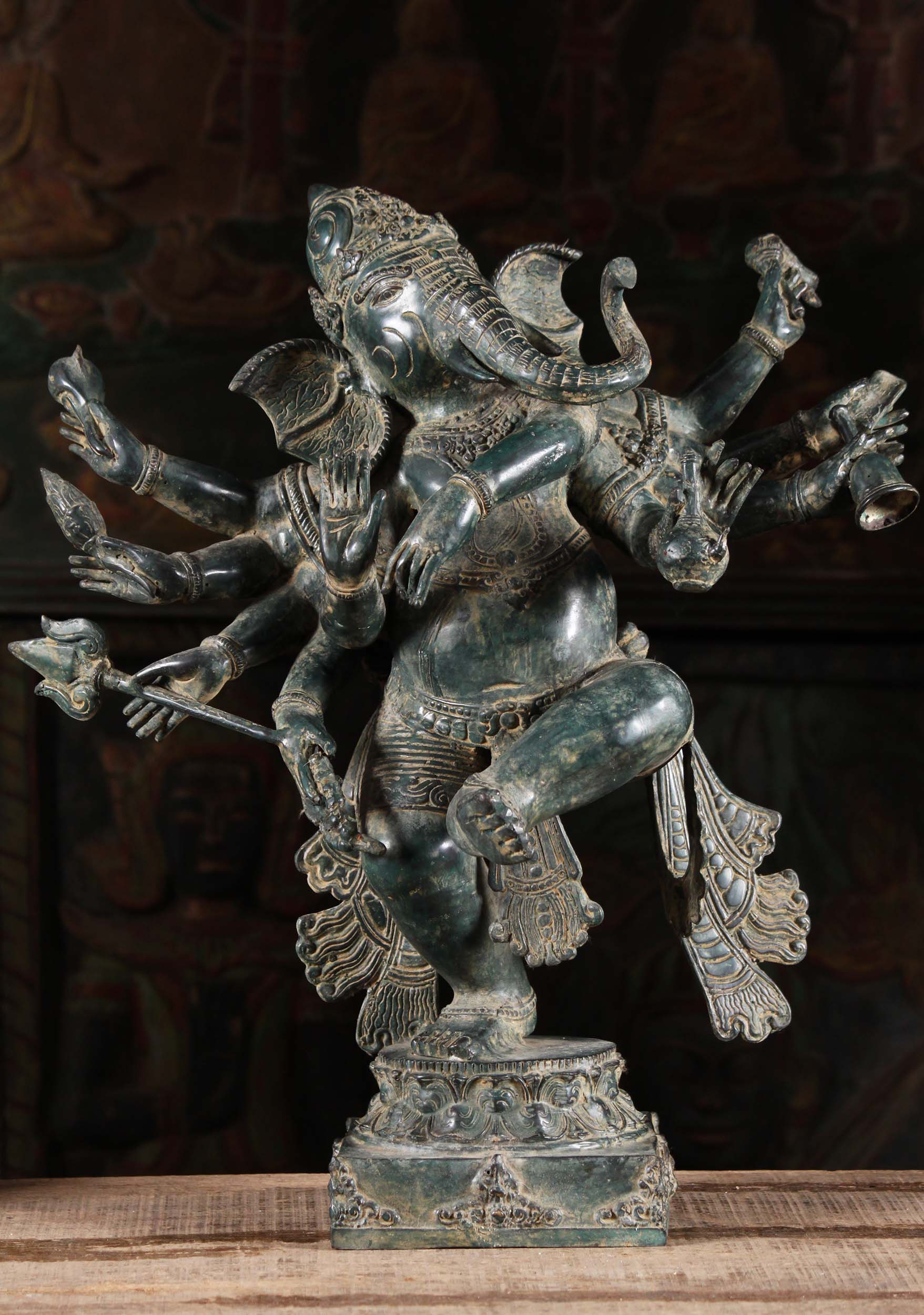 Brass Dancing Ganesh With Many Arms 20"