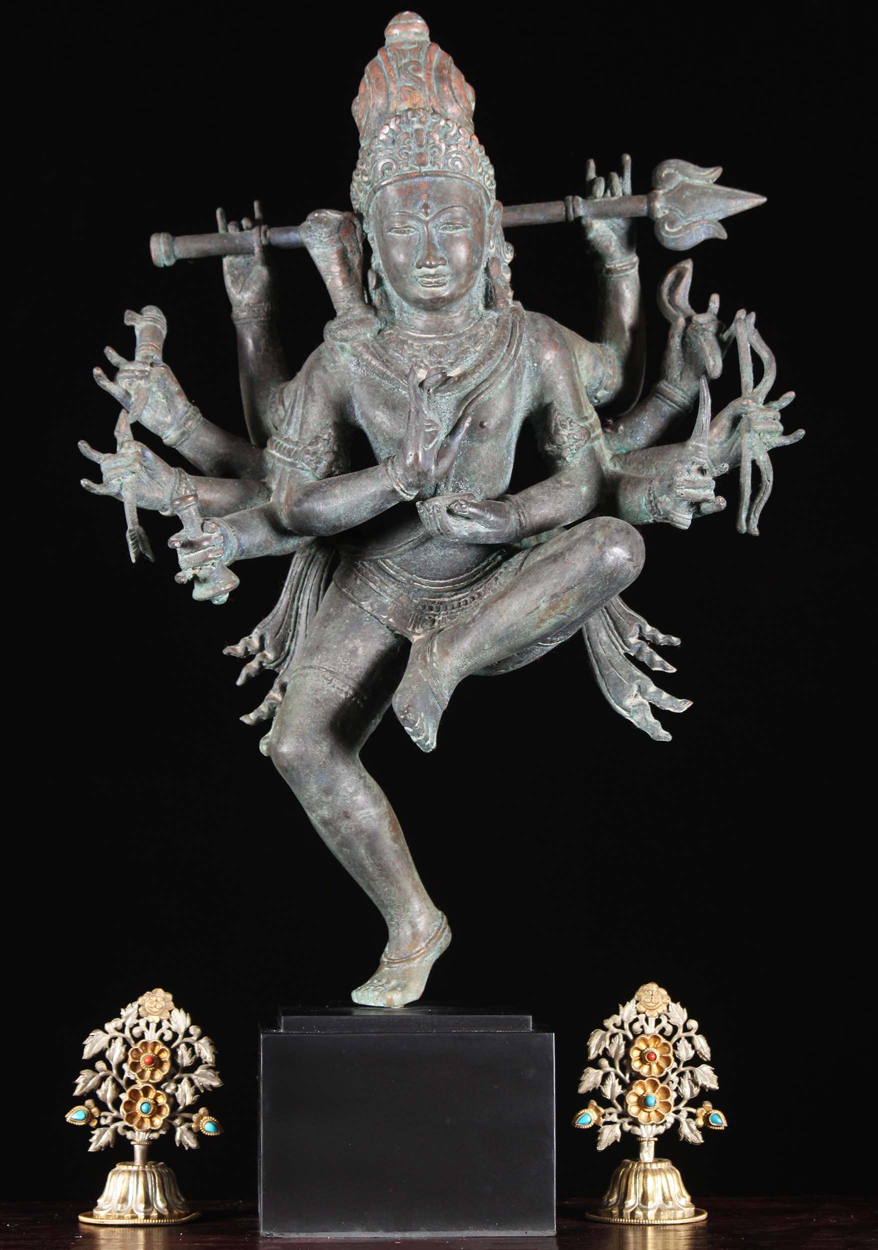 Sold Brass 10 Armed Shiva Statue Holding Trident 25 102bb9 Hindu
