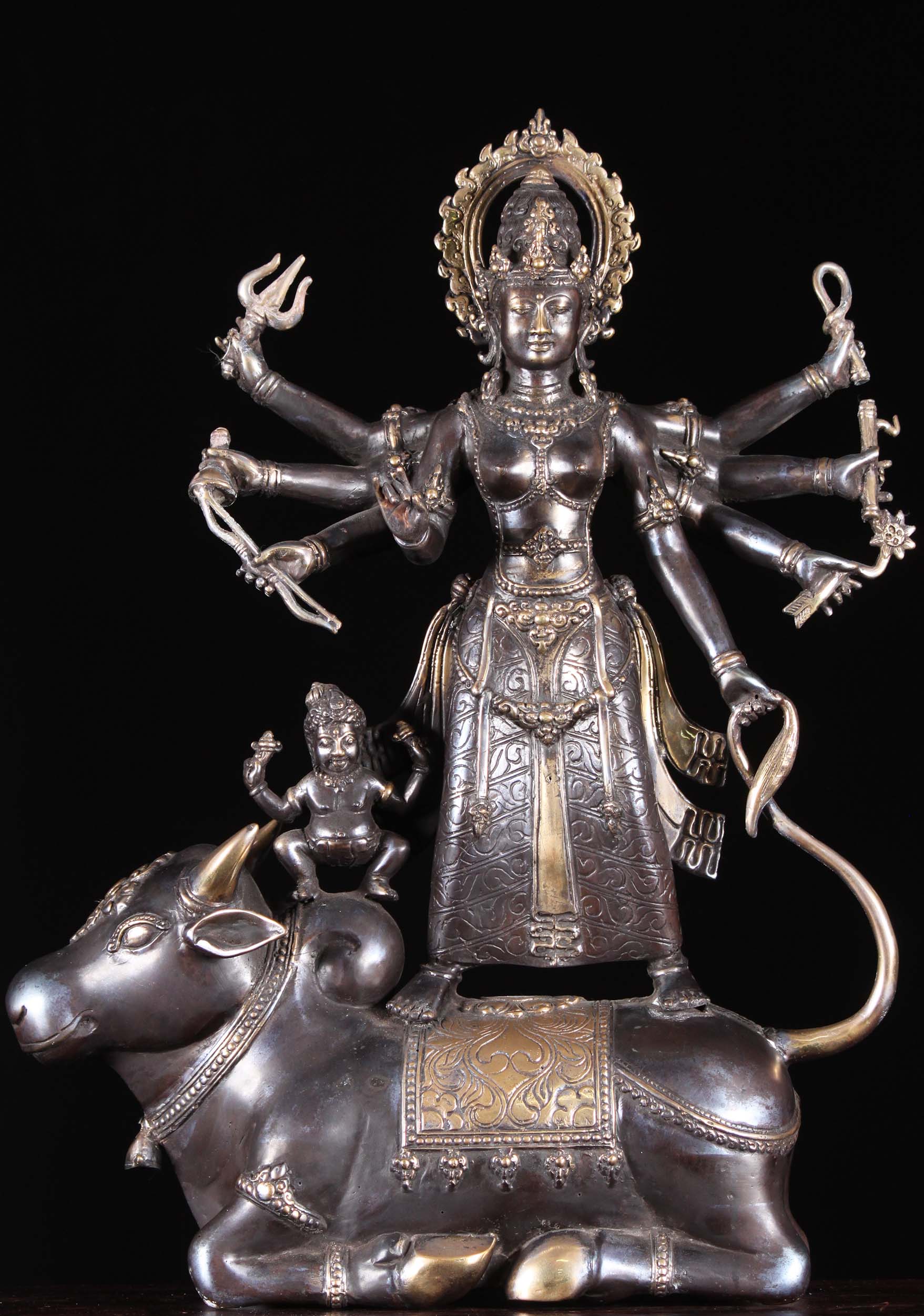 Brass Durga On Buffalo Demon, Mahishasura 21"