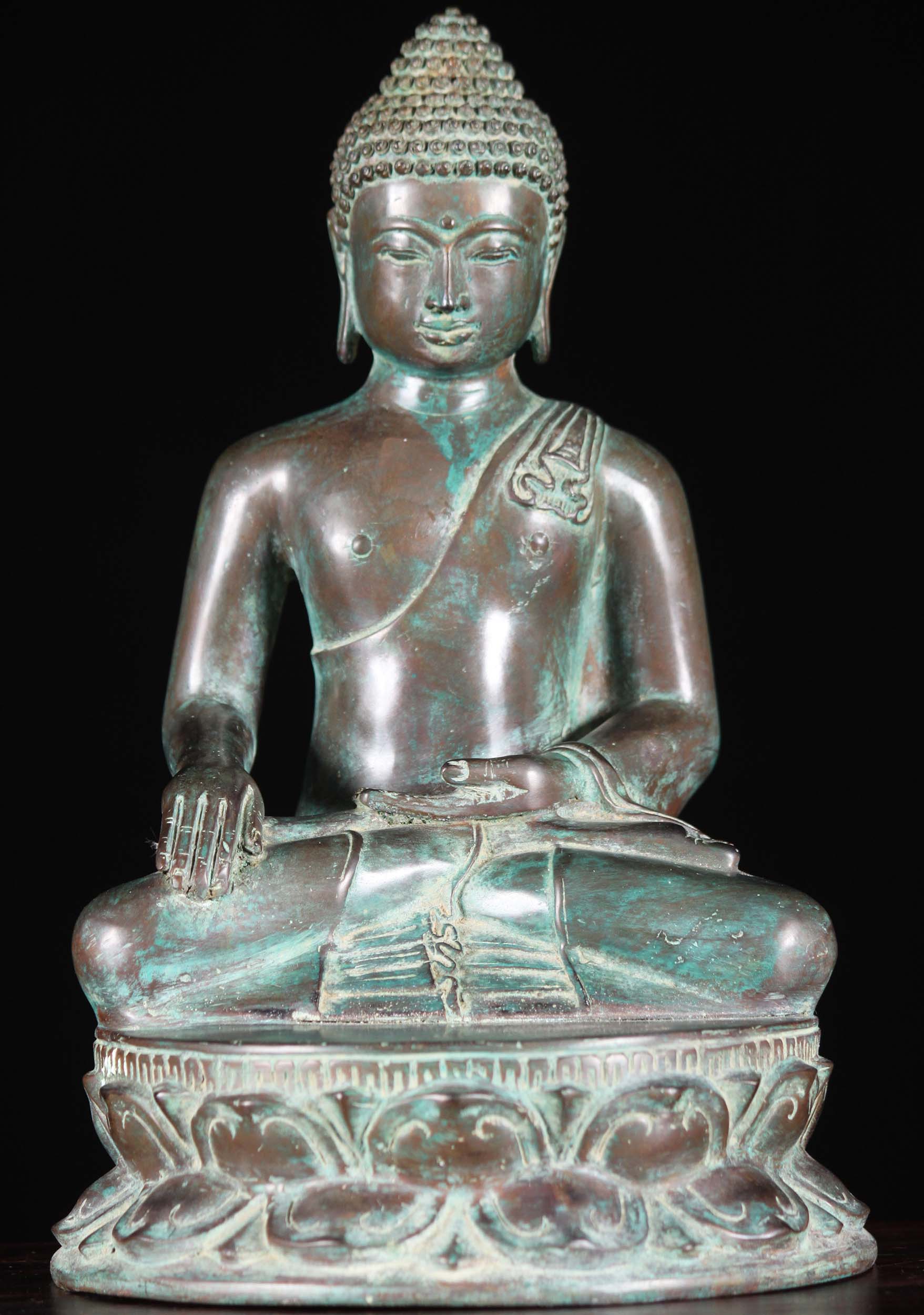 Brass Earth Touching Buddha Statue on Lotus 12