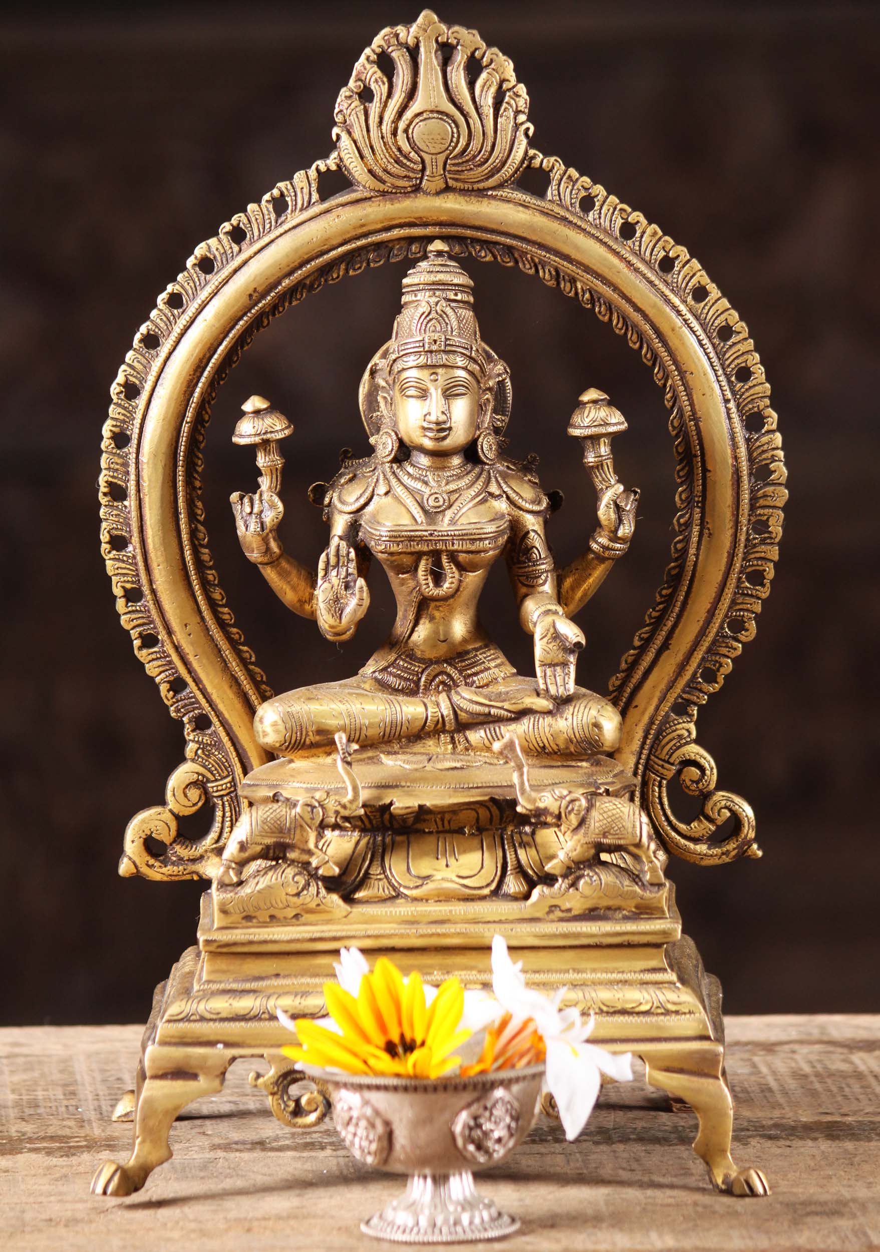 Brass Gaja Elephant Lakshmi Sculpture 13"