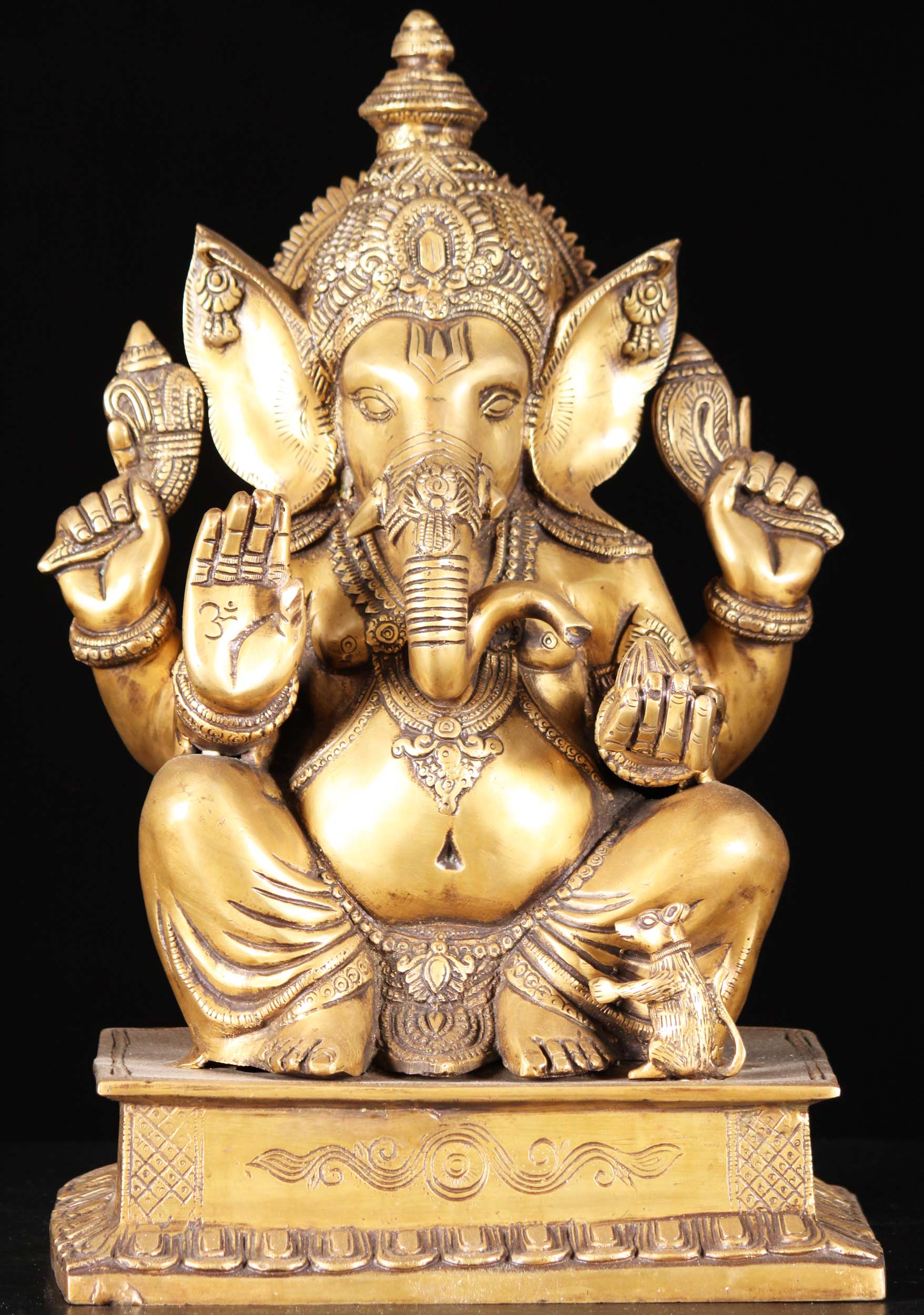 Brass Ganesh Seated Abhaya Mudra Statue 17