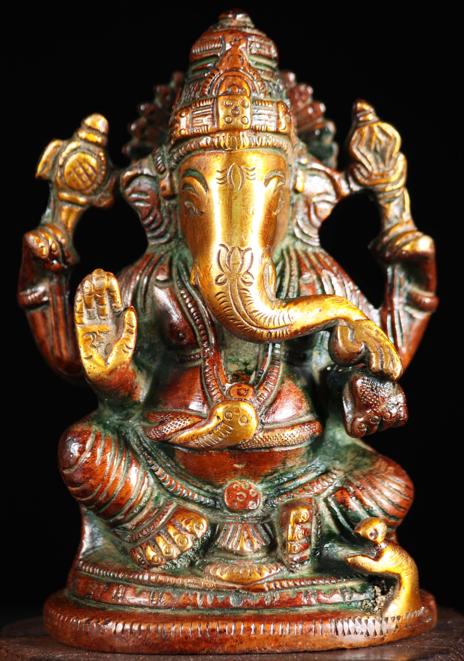 Brass Small Ganesha Statue in Abhaya Mudra 4"