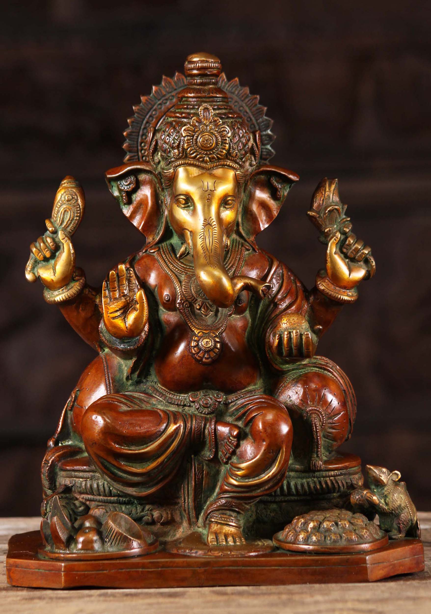 Brass Ganesha Statue with Puja Offerings 12